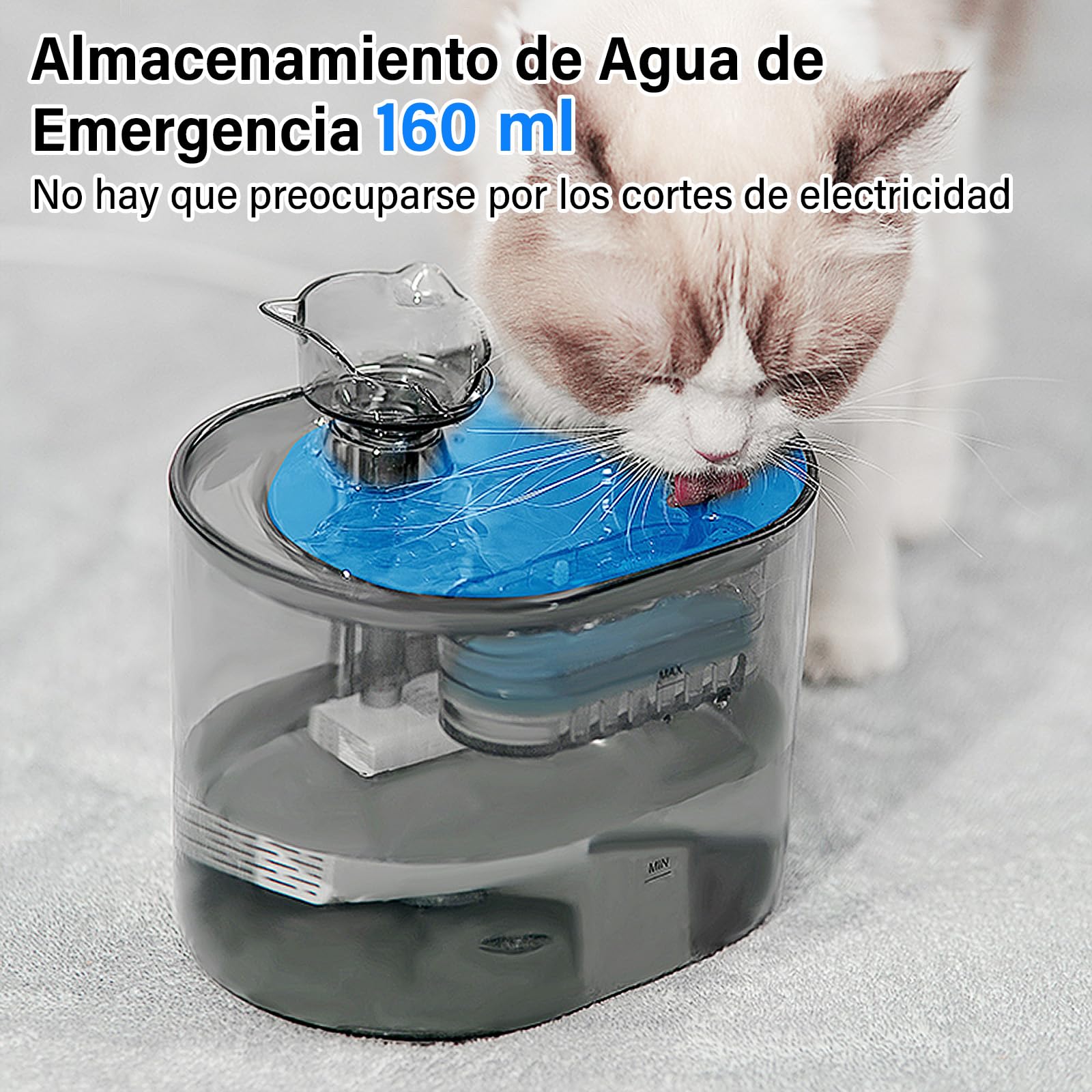 GALASALA Fuente de Agua para Gato, 2.2 L Bebedero para Gato Transparente con Filtro de Agua de Cuatro Capas, Fuente para Gato con Bomba de Agua Silenciosa Ajustable para Gatos, Perros y Mascotas