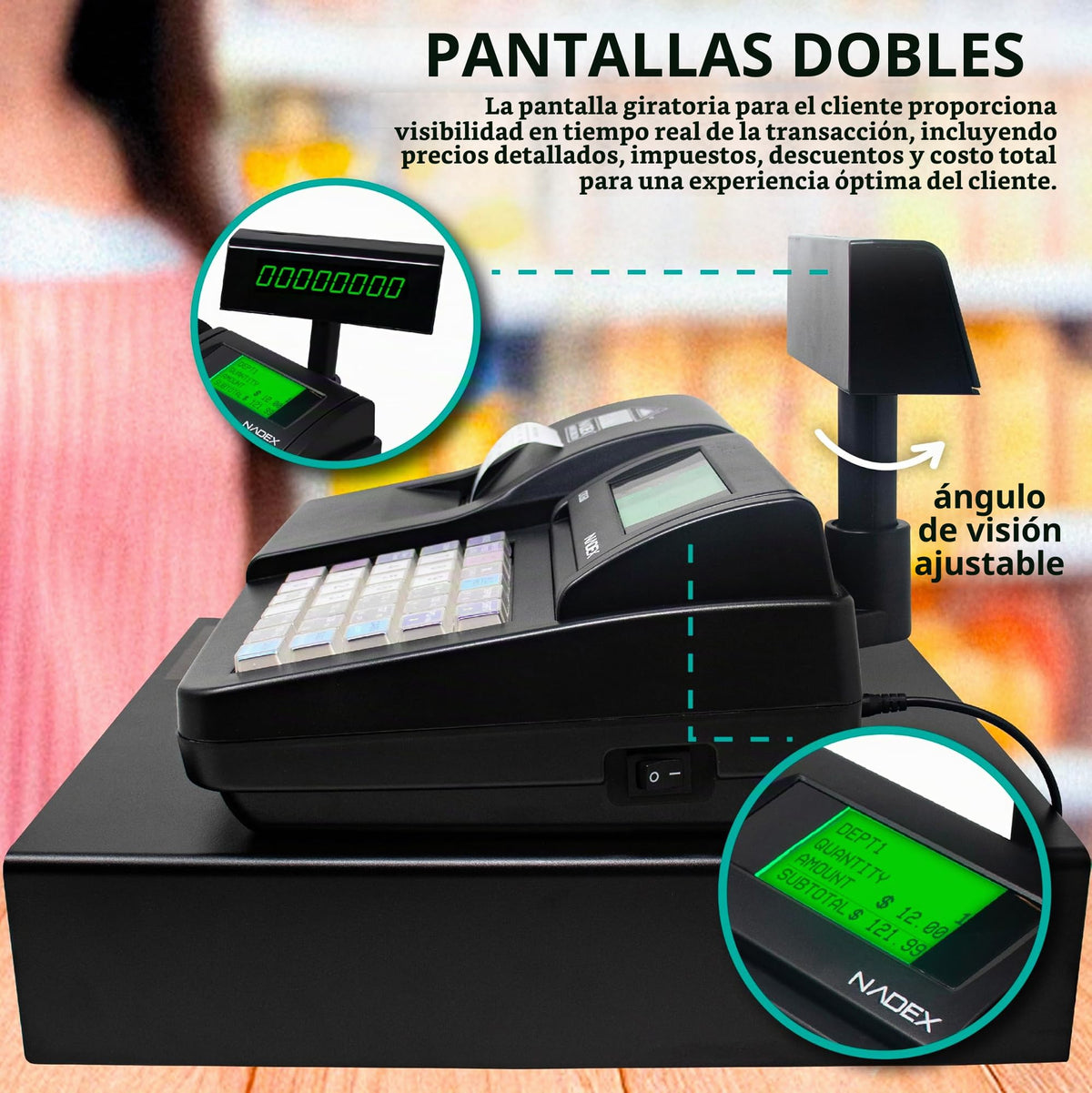 Caja Registradora Nadex CR260 Blanca con Cajón de Efectivo y Monedas
