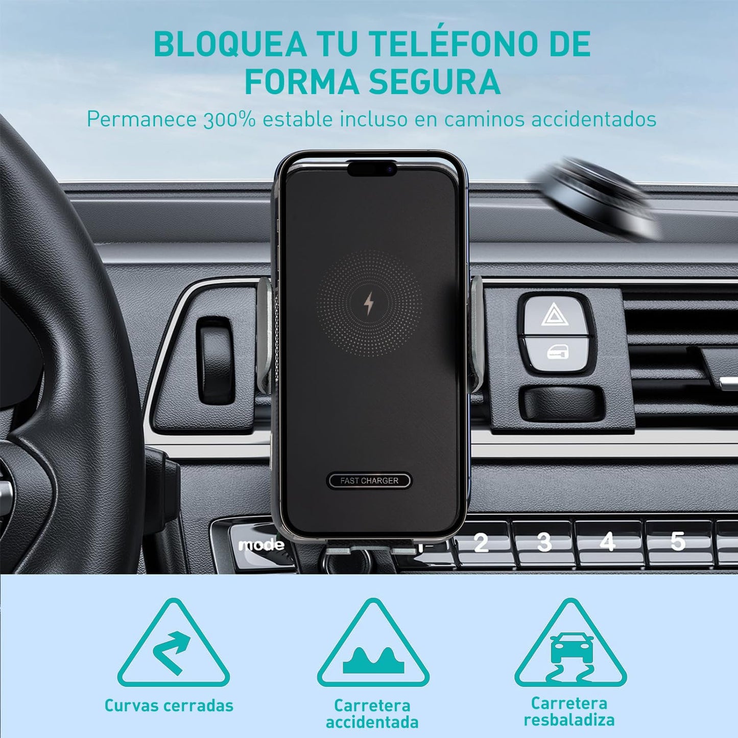 ECYWE Cargador de Coche Inalámbrico，Soporte de teléfono para Coche, Cell Phone Holder, Car Cell Phone Holder, Air Vent Cell Phone Holder, Stable and Not Fall Off.