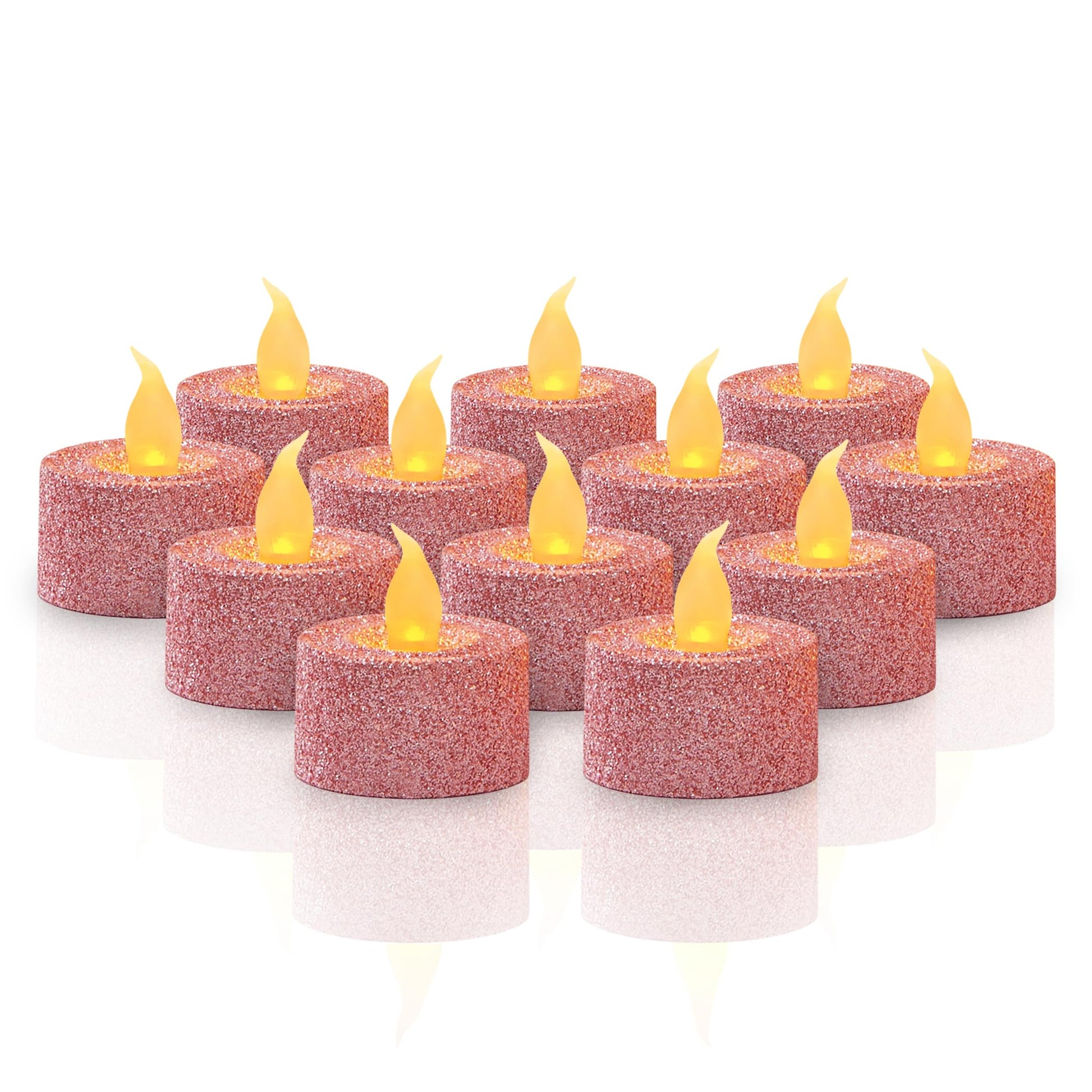 FURORA LIGHTING - Velas LED con purpurina rosa, paquete de 12, velas parpadeantes sin llama para decoración del hogar, 1.5 pulgadas de ancho x 1.65 pulgadas de alto, funciona con pilas