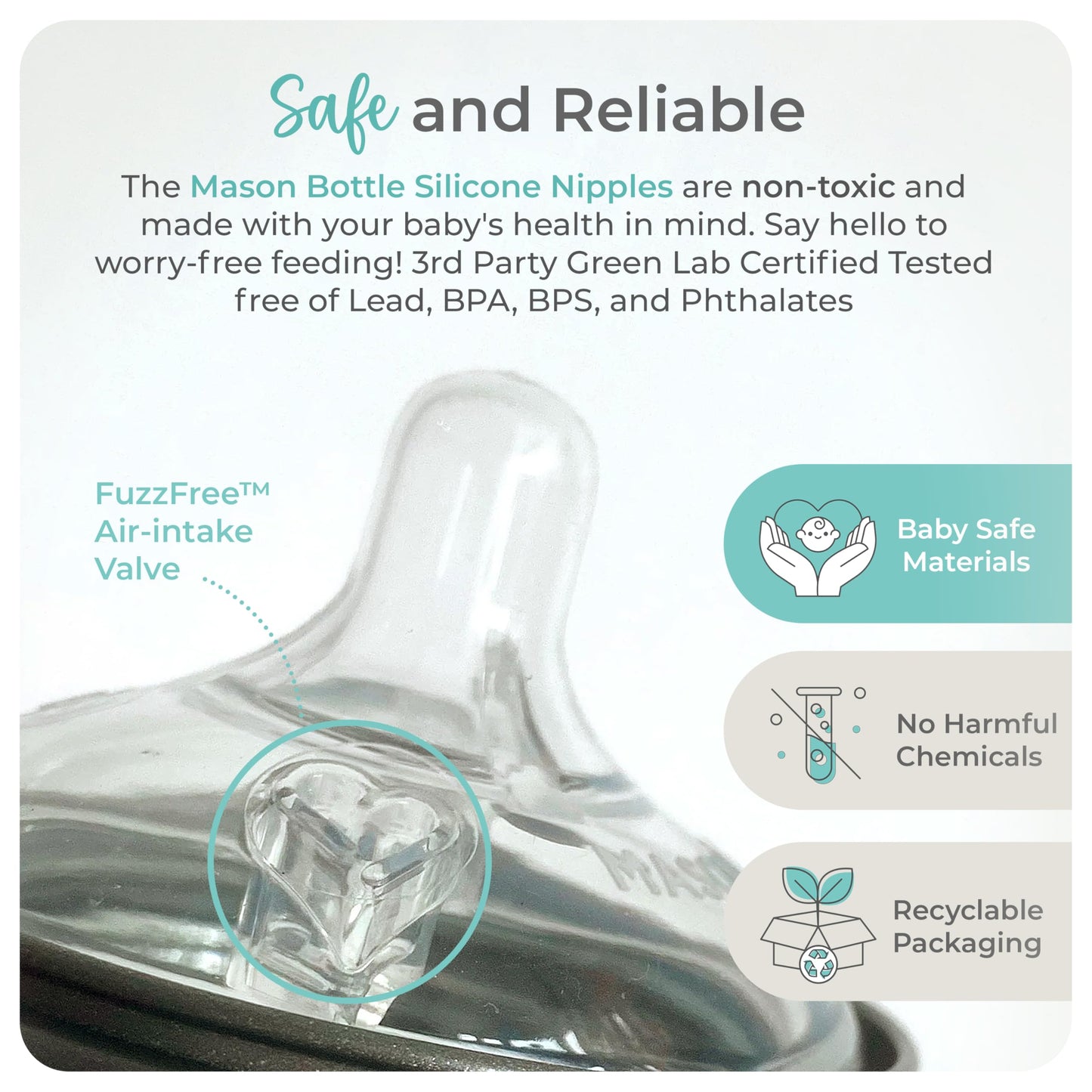 Mason Bottle - Pezones flexibles de flujo (más de 6 meses), pezones de biberón de silicona, se adapta a cualquier tarro de boca regular, forma natural ancha, sin BPA, no tóxico, fabricado en Estados
