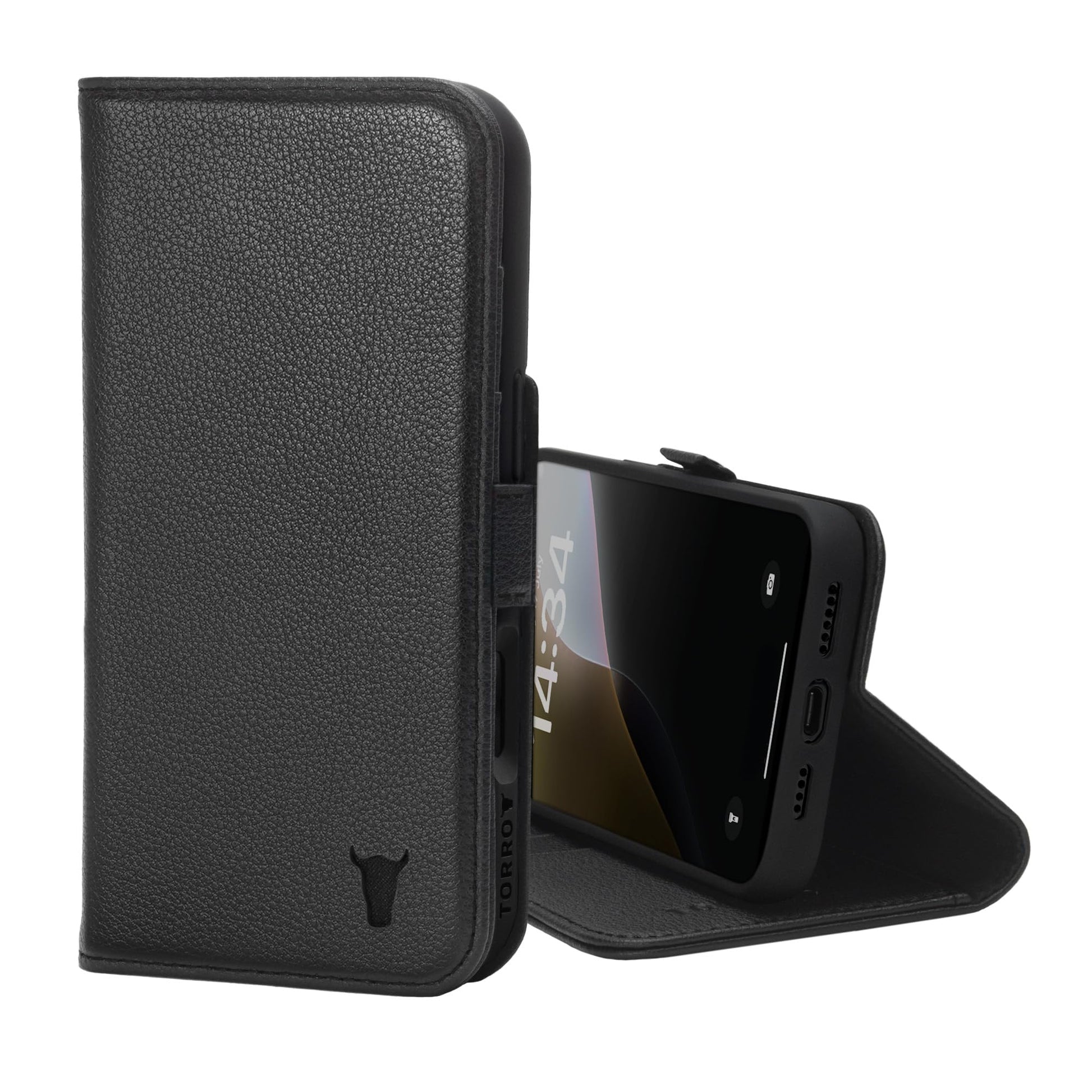 TORRO Funda Compatible con iPhone 16 Pro MAX - Funda Tipo Cartera de Cuero Premium con Soporte y Ranuras para Tarjetas - Negro