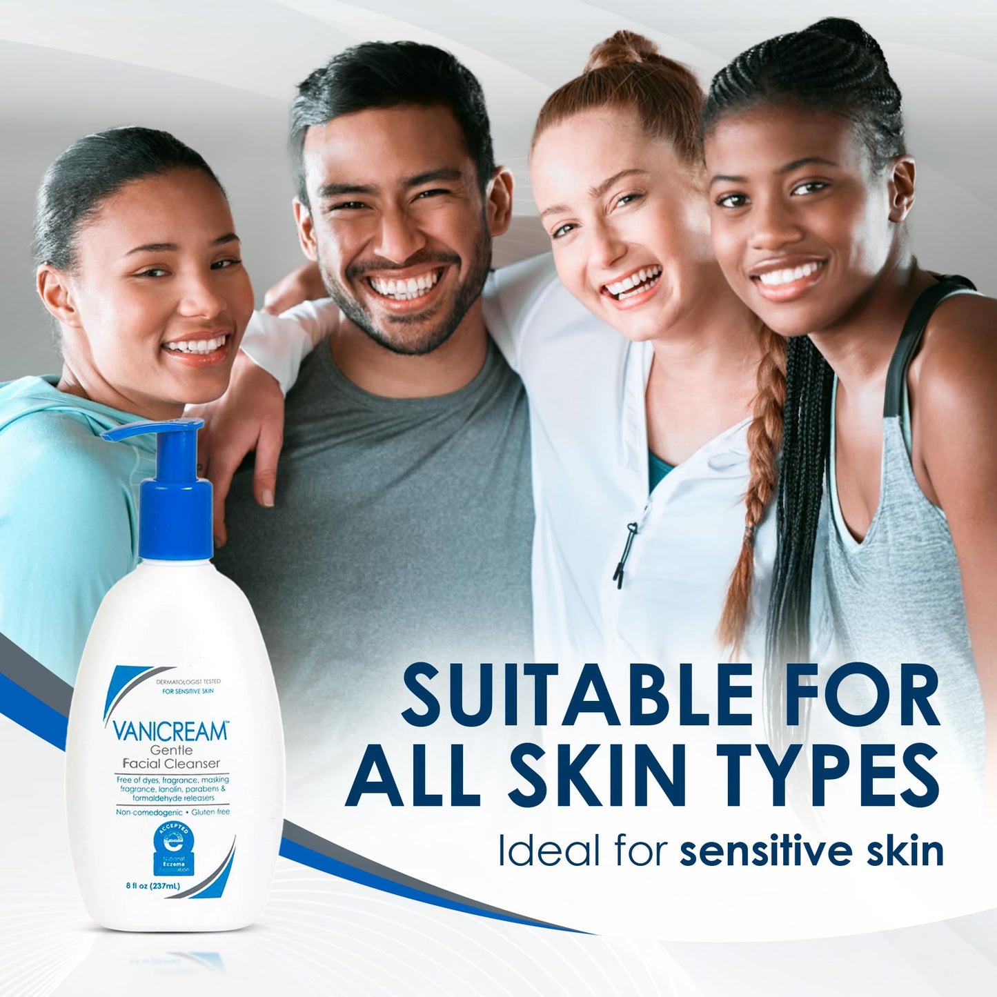Limpiador facial suave Vanicream para pieles sensibles con dispensador de bomba, 8 onzas