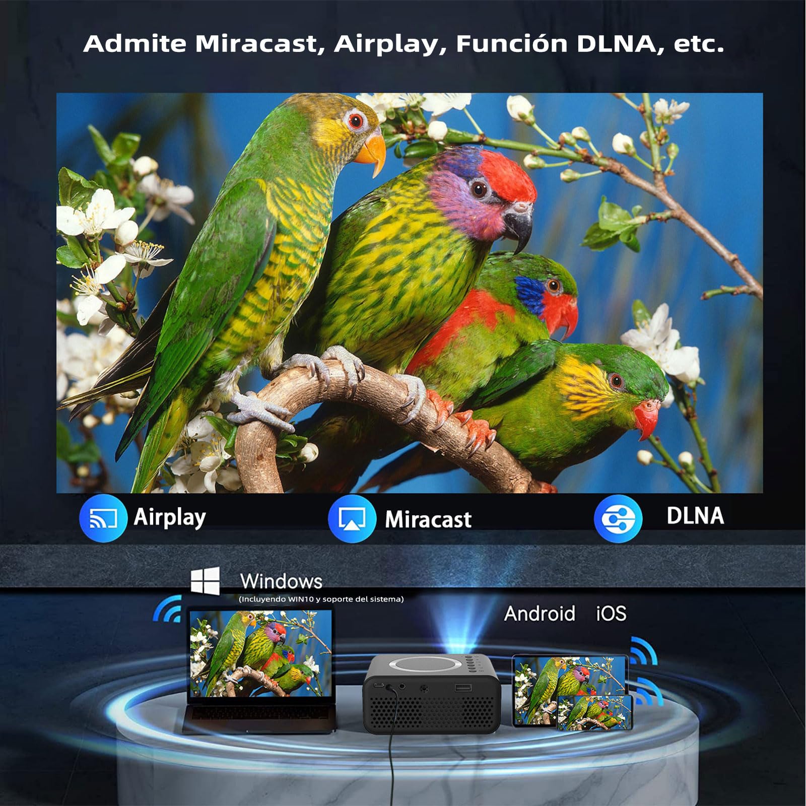 Mini Proyector Portátil ZVXCABV Blanco 1080P Wifi para Celular 250ASIN Compatible con Airplay y Miracast