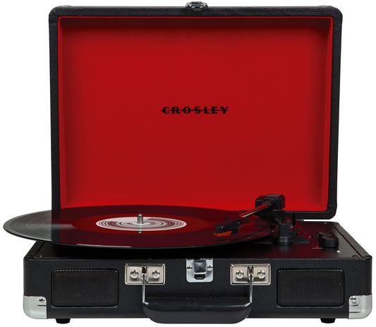 Crosley CR8005F-BK Cruiser Plus - Tocadiscos de Vinilo con Bluetooth de 3 velocidades, Color Negro y Rojo