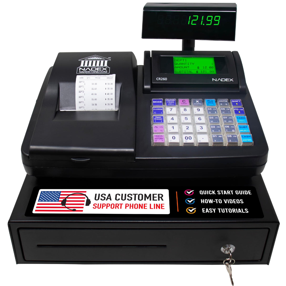 Caja Registradora Nadex CR260 Blanca con Cajón de Efectivo y Monedas