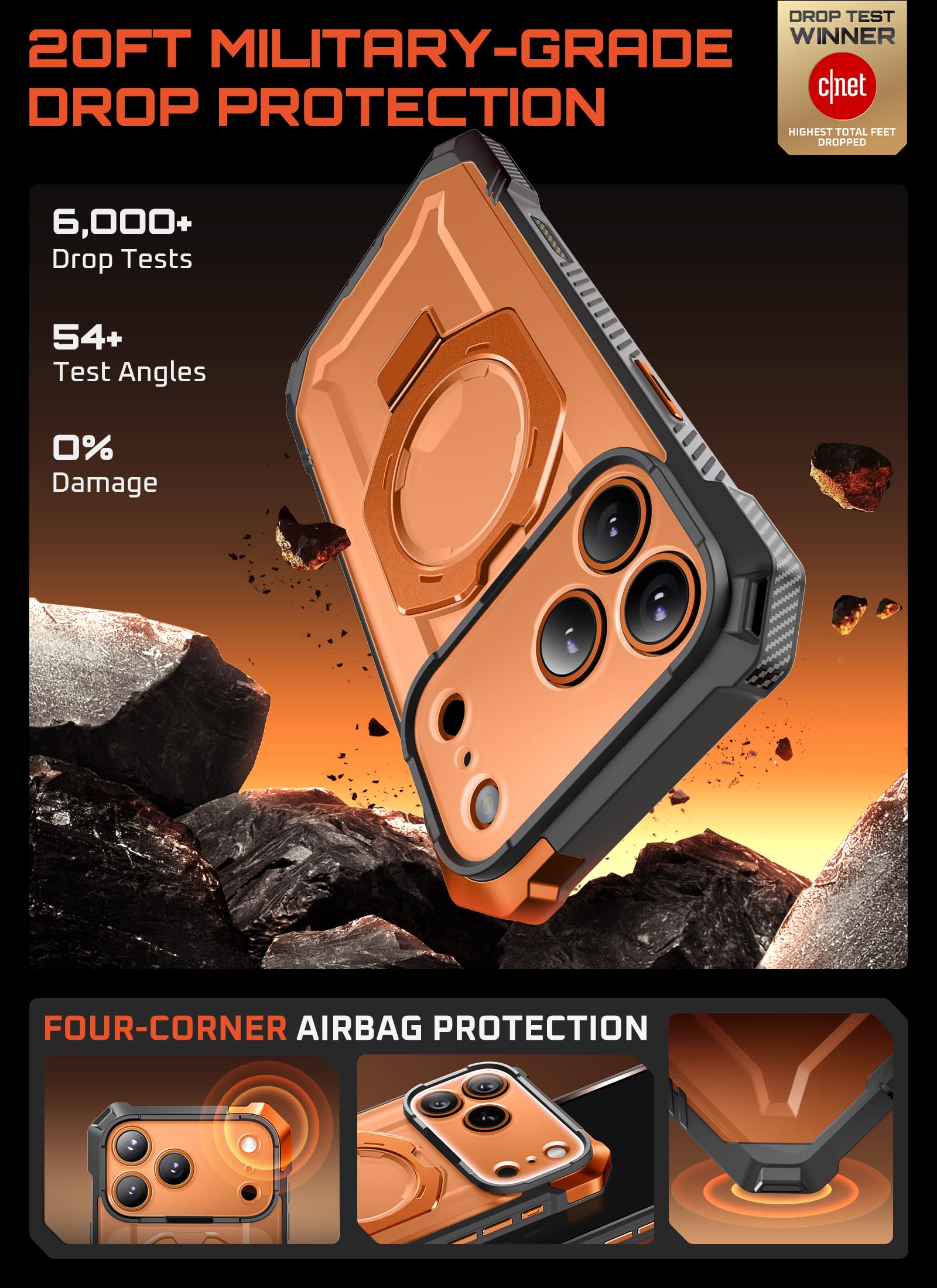 SUPCASE Funda Magnética para iPhone 17 Pro 6.3 Inch 2025 Case Compatible con Magsafe [UBGrip] Resistente Carcasa Protectora con Soporte para iPhone 17 Pro - Naranja