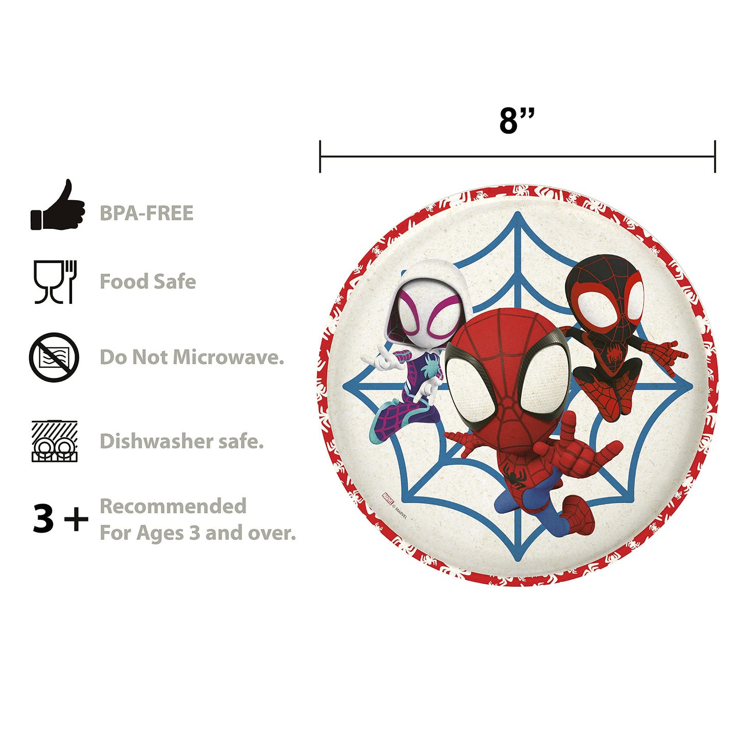 Juego de Vajilla Zak Designs Marvel Spider-Man Rojo Melamina Bambú para Niños (3 Piezas)