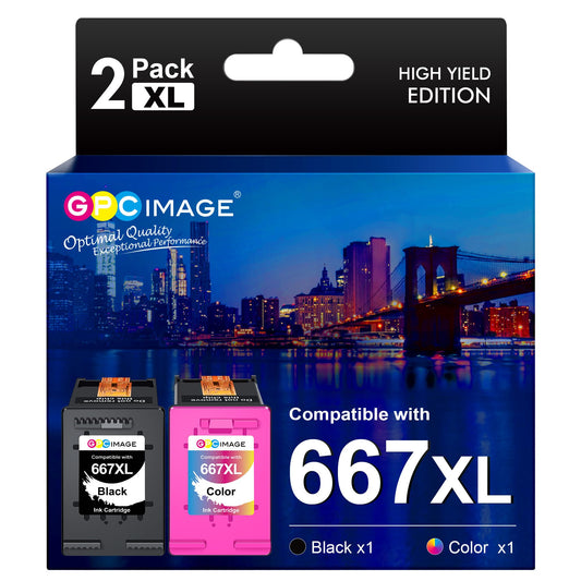 GPC Image Cartucho de Tinta Compatible para HP 667 667XL Compatibles con HP DeskJet Plus 6075 6475 6476 DeskJet Ink Advantage 1275 2335 2336 2375 2376 2775 2776 (1 Negro 1 Color)