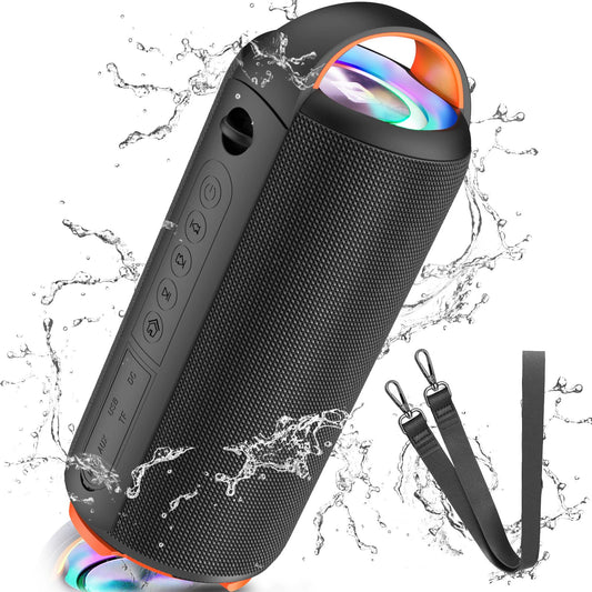Bocina Bluetooth, Altavoz Portátil Impermeable IPX6, Mini Bocina de RGB, Sonido Estéreo TWS, Batería de 5200 mAh Larga Reproducción, Altavoz Bluetooth 5.0 con Correa Portable para Viaje, Fiesta, Hogar
