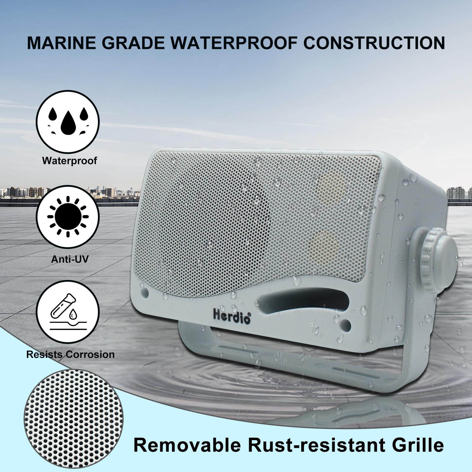 Herdio 3.5 Pulgadas Bocinas para Exterior,200W Altavoces para Exteriores, Resistente al Agua, Adecuado para el hogar, Patio, Terraza,Patio Trasero (2 Altavoces,Blanco)