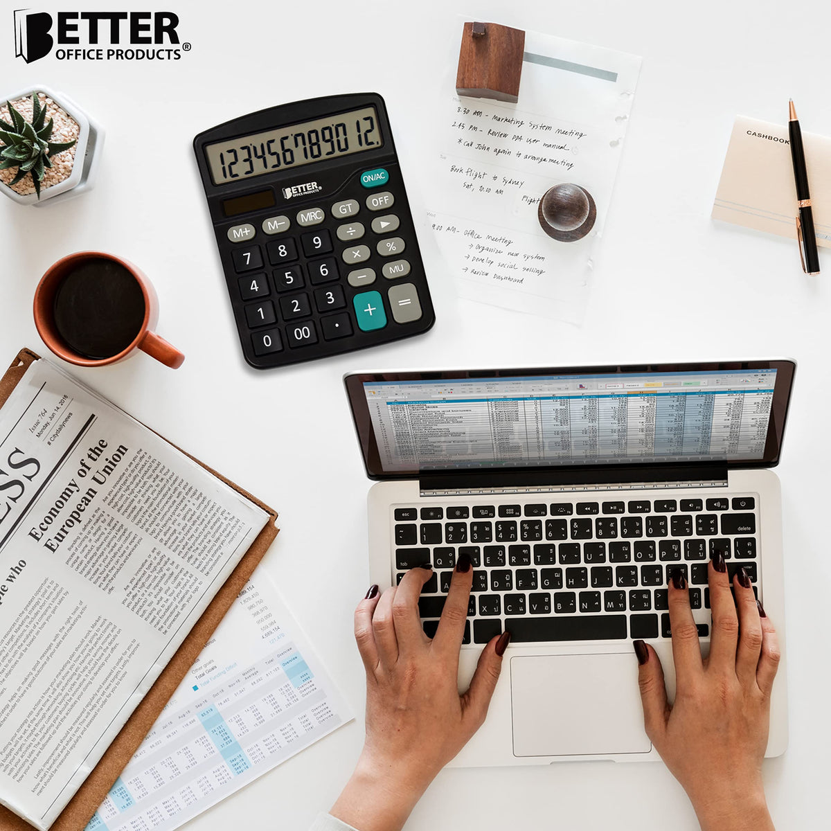 Calculadoras Grandes Better Office Products Negro Alimentación Dual con Pantalla LCD de 12 Dígitos Paquete de 5