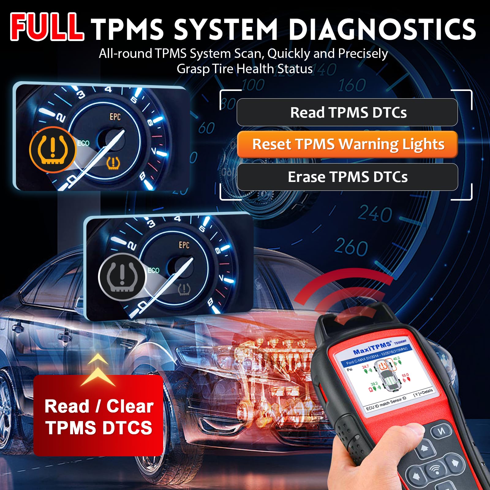 Autel MaxiTPMS TS508WF Herramienta de reinicio (original 2025 nueva) actualizada de TS508, TS601, programa MX-Sensores (315/433 MHz), activar/reiniciar todos los sensores, TPMS restablecer,