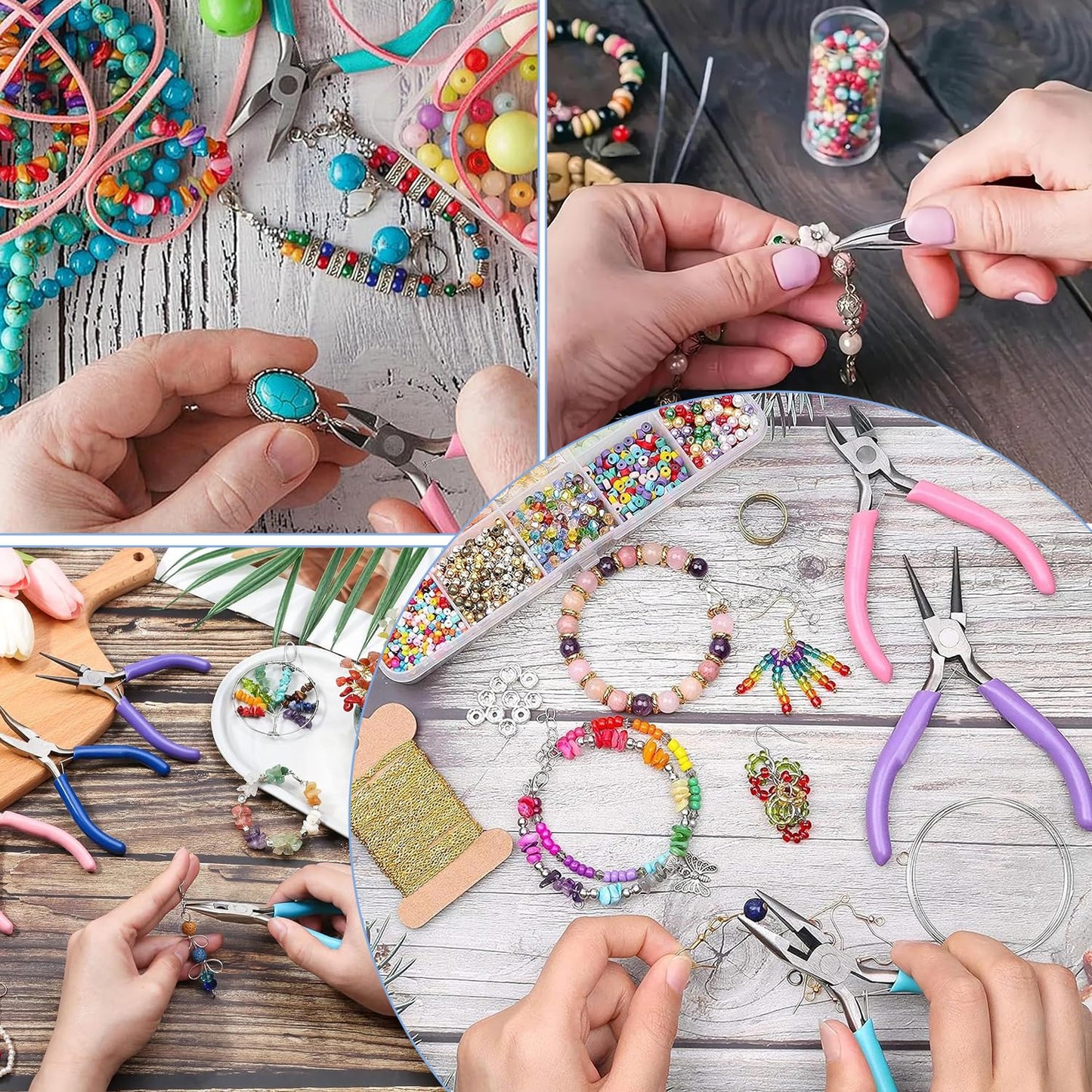 Juego de 7 Alicates para Joyas, Alicates de Joyería, Pinzas para Bisuteria y Joyeria Herramientas, Kit de Fabricación de Joyas para Suministros de Fabricación de Joyas