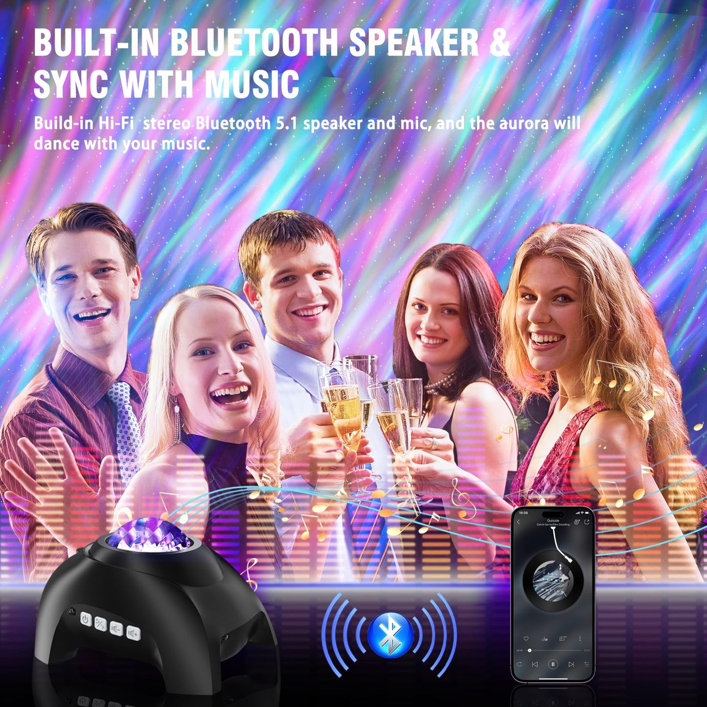 Northern Lights Aurora Projector for Bedroom with Music Bluetooth Speaker and White Noise, Vinwark Galaxy Projector, Starry Night Light Projectors for Kids Adults Gaming Room, Home Theater, Ceiling