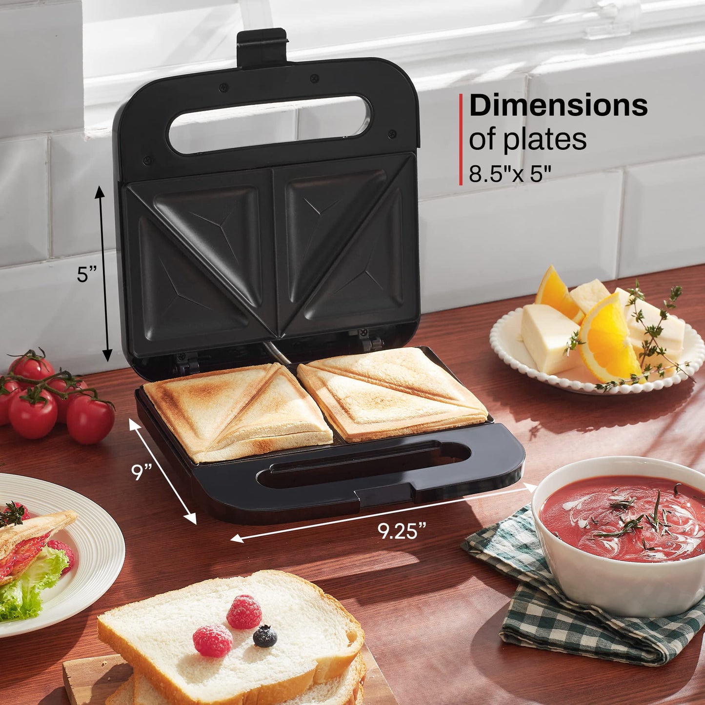 Elite Gourmet - Mquina de queso para sndwiches de acero inoxidable a la parrilla, 2 rebanadas, 750 vatios, negro, nuevo modelo