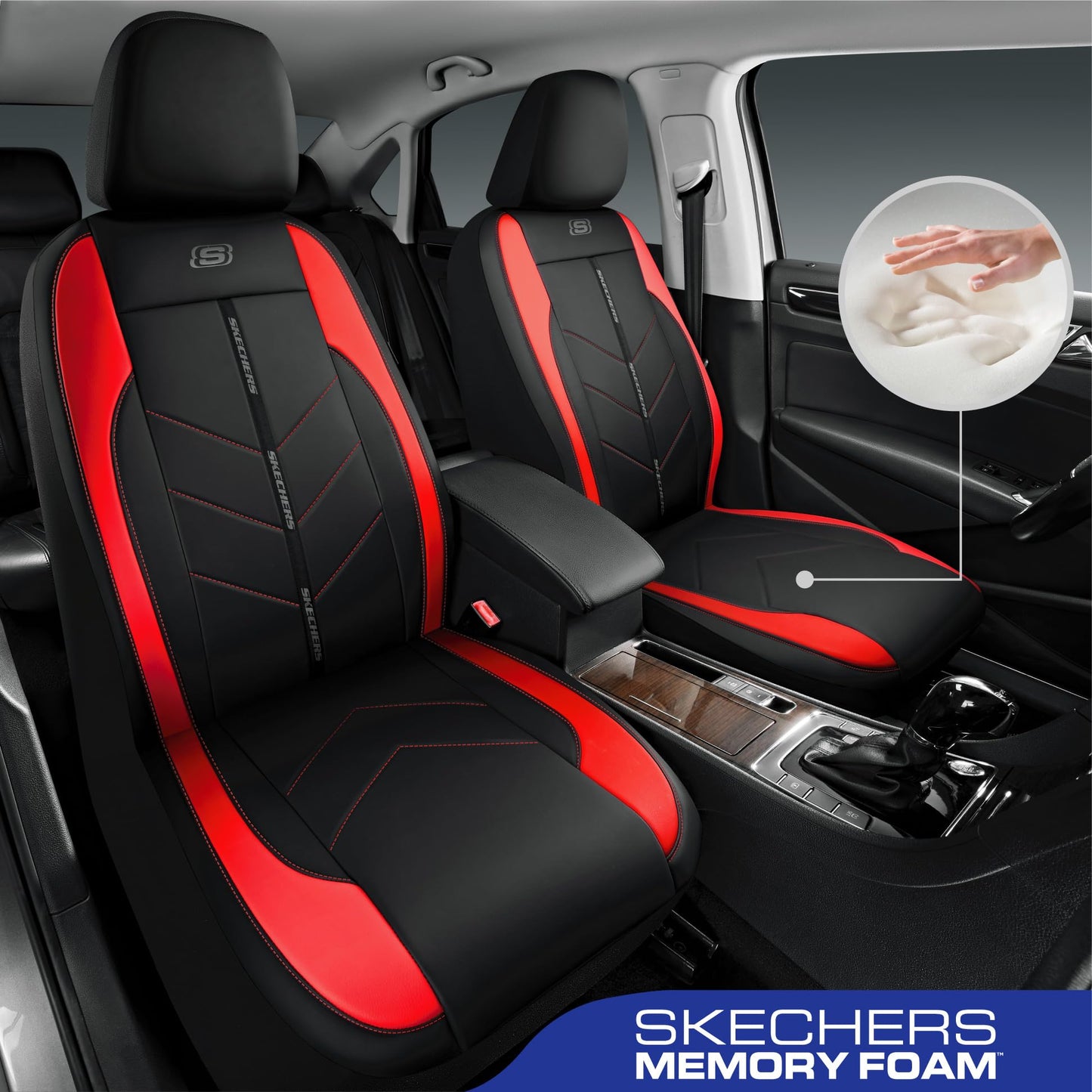 Skechers Fundas para Asientos de Coche, Fundas de Asiento de Piel Sintética de Lujo, Protector de Asiento de Coche Impermeable Antideslizante para Asientos Delanteros, Accesorios para Coche