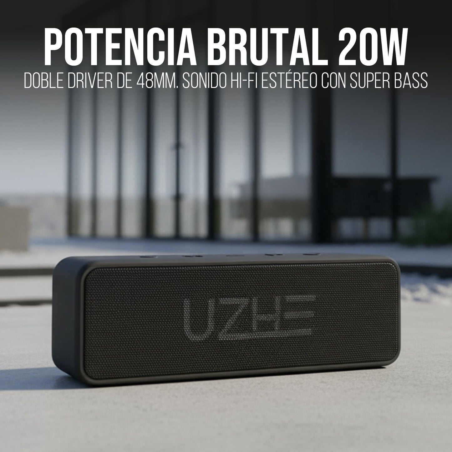 UZHE | Bocina Bluetooth 20W | Sonido Estéreo HiFi con Doble Driver y Subwoofer IPX6 Impermeable 12h Batería 4000mAh TWS (Sonido Envolvente) Altavoz Portátil para Fiestas Exterior USB-C | Negro