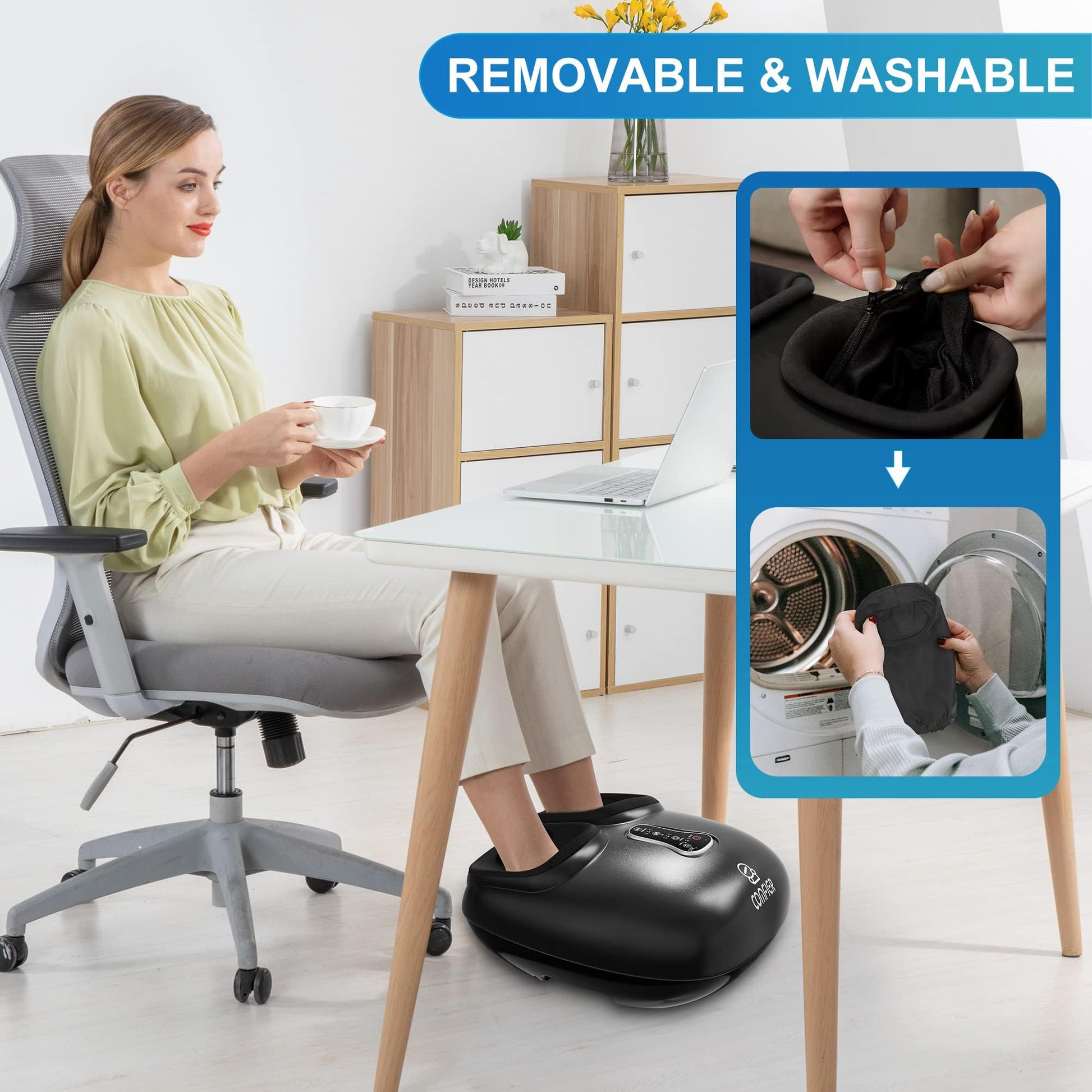 COMFIER Shiatsu masajeador de pies con calor, vibración, máquina masajeador de pies de compresión para fascitis plantar, dolor de neuropatía, regalos para ella, se adapta a tamaños de hasta 13