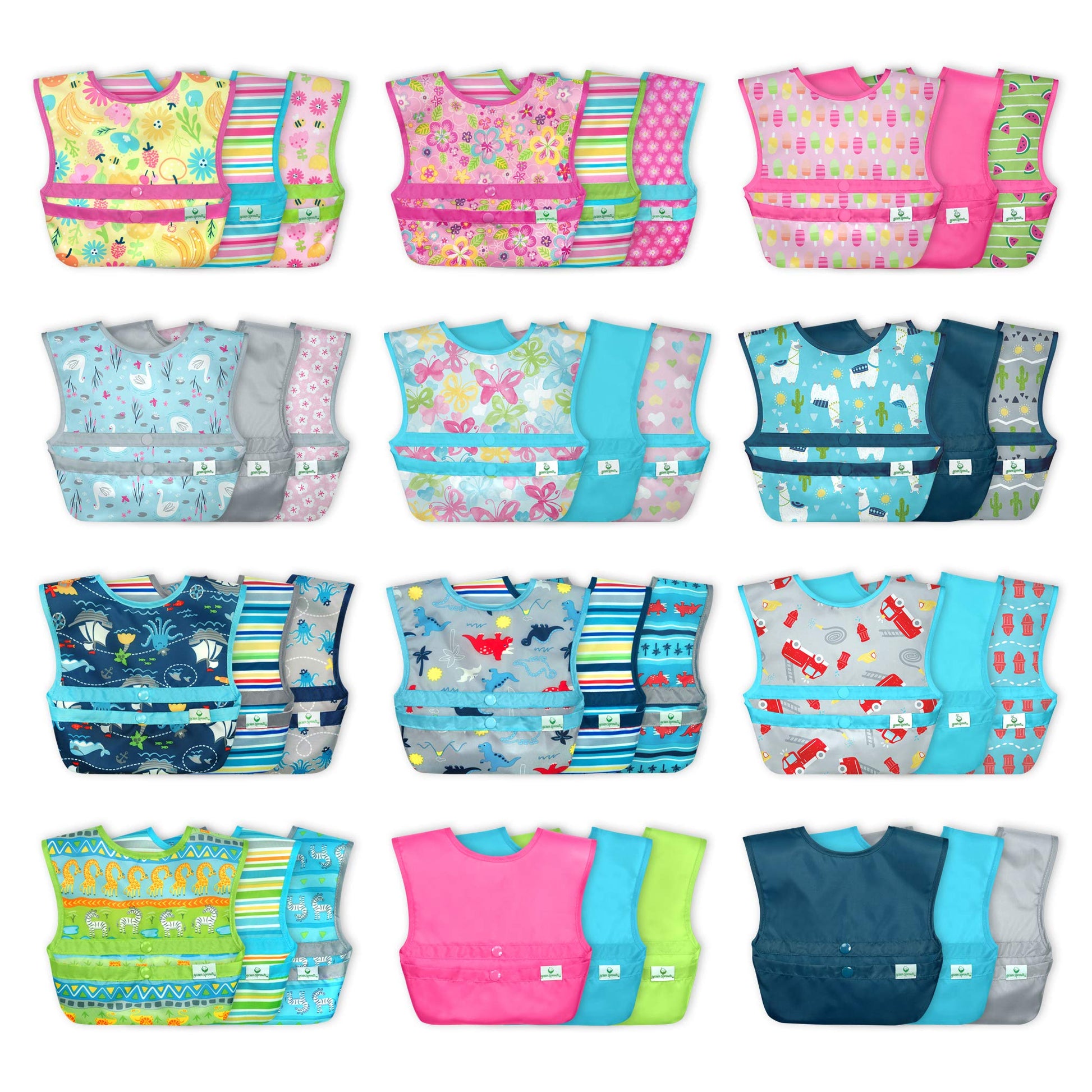 green sprouts Snap and Go baberos fáciles de llevar para bebé y niño (3 unidades) | Protección para comedores desordenados | Bolsillo invertido, fácil de limpiar