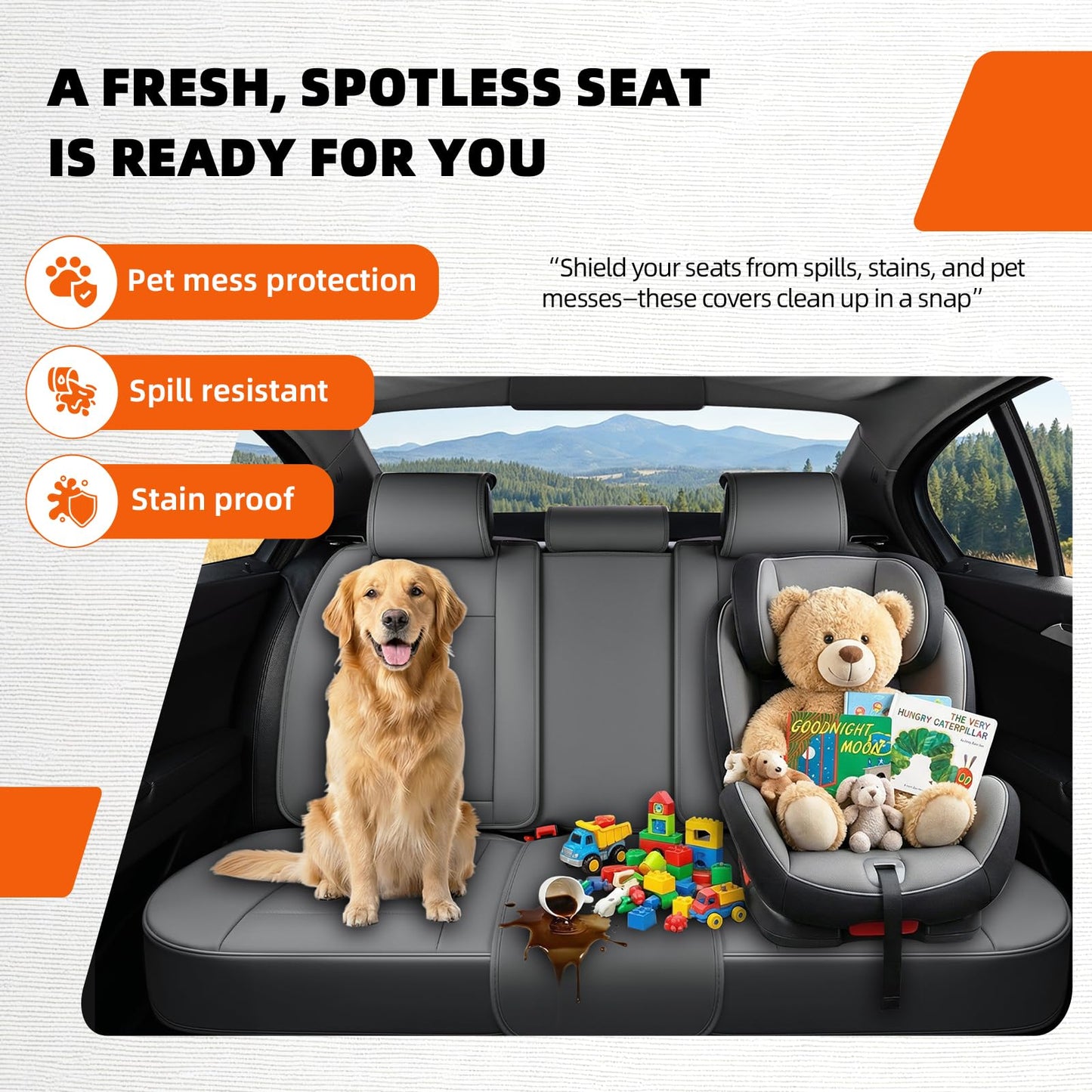 KEYOOG - Juego completo de fundas de asiento de coche de 5 plazas, impermeables y transpirables de cuero Nappa, para asientos delanteros y traseros de automóviles, compatible con airbags, fundas