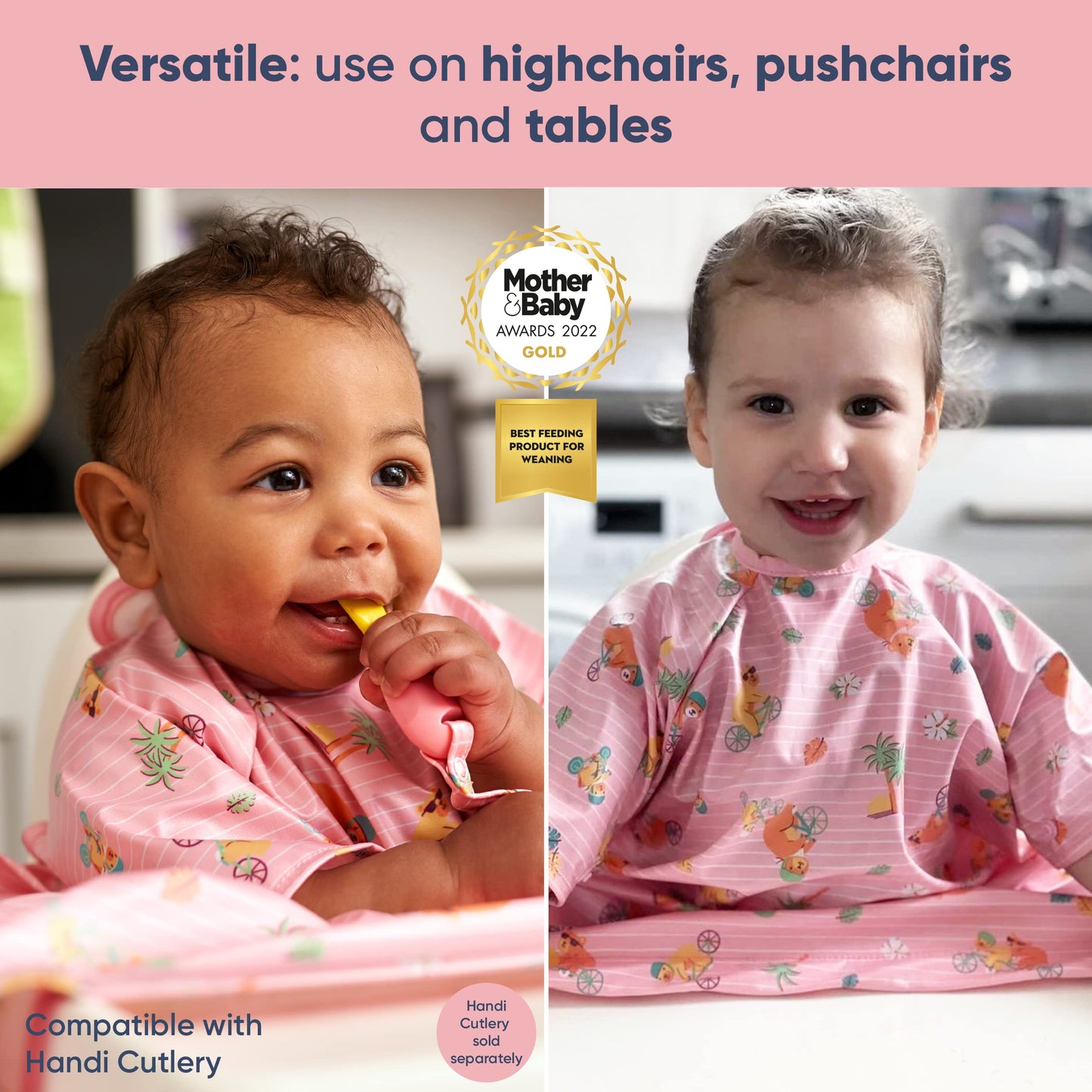 BIBaDO - Baberos de alimentación para bebé, baberos de destete, baberos fáciles de limpiar para comer, silla alta ajustable para atrapar todo, Teddy Bears Bike Ride, Short Sleeve