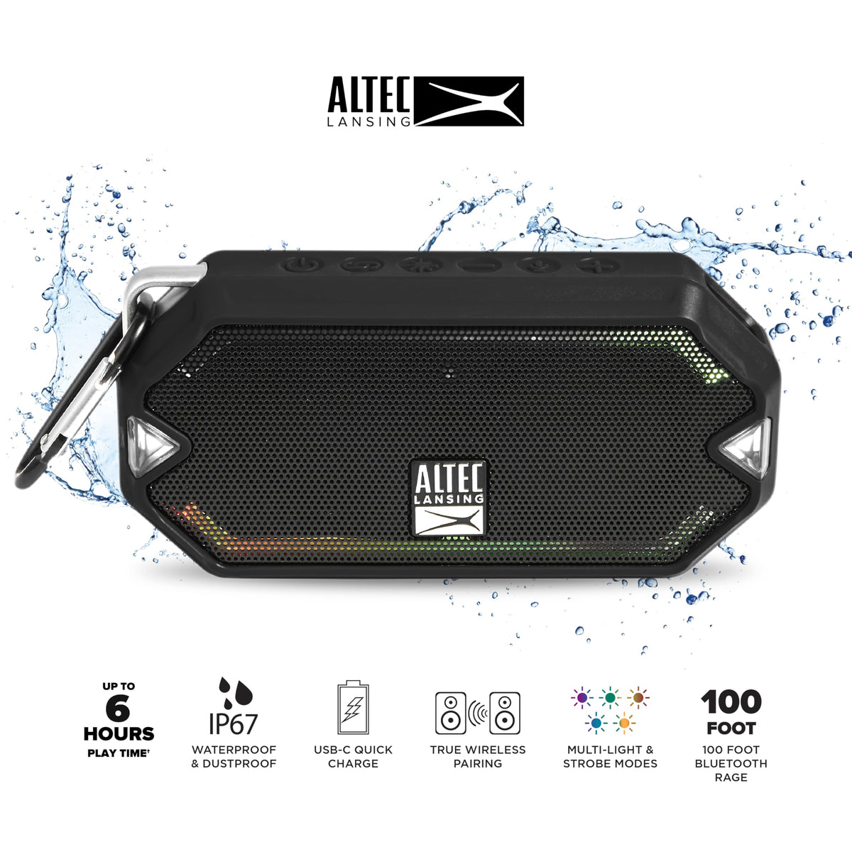 Altavoz Inalámbrico Altec Lansing Negro Recargable e Impermeable IP67 Compacto
