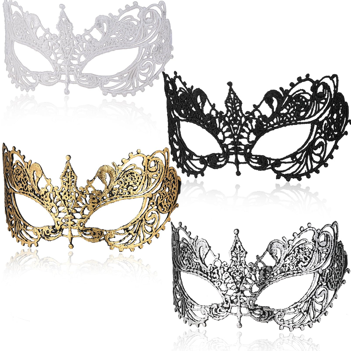 Máscaras de máscaras, 4 unidades, misteriosas máscaras de máscaras, doradas, plateadas, para mujer, baile de graduación