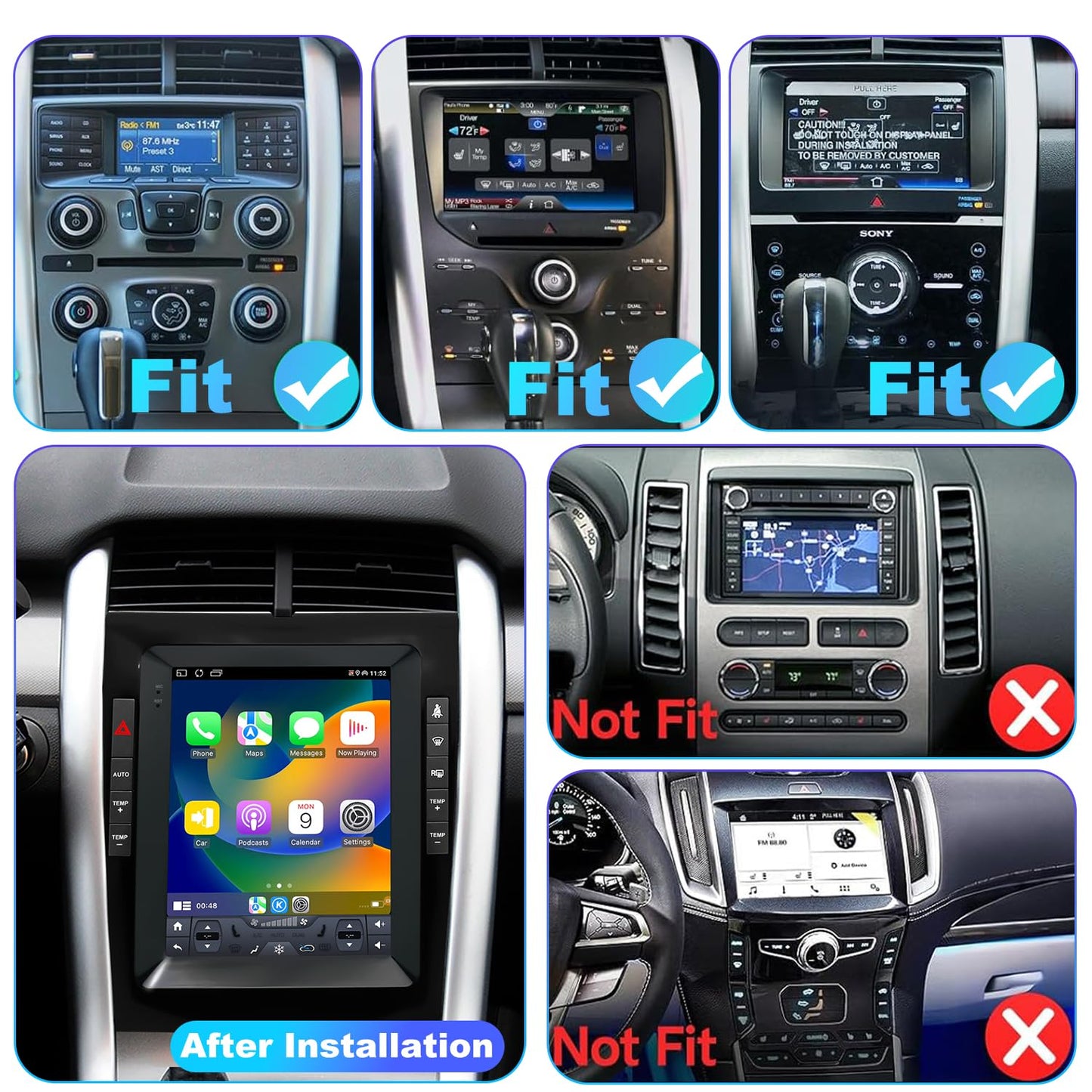 Estéreo de coche 4G+64G para Ford Edge Radio Upgrade 2011 2012 2013 2014, reemplazo de radio de visualización táctil estilo Tesla de 9.7 pulgadas, inalámbrico incorporado Carplay Android Auto, cámara