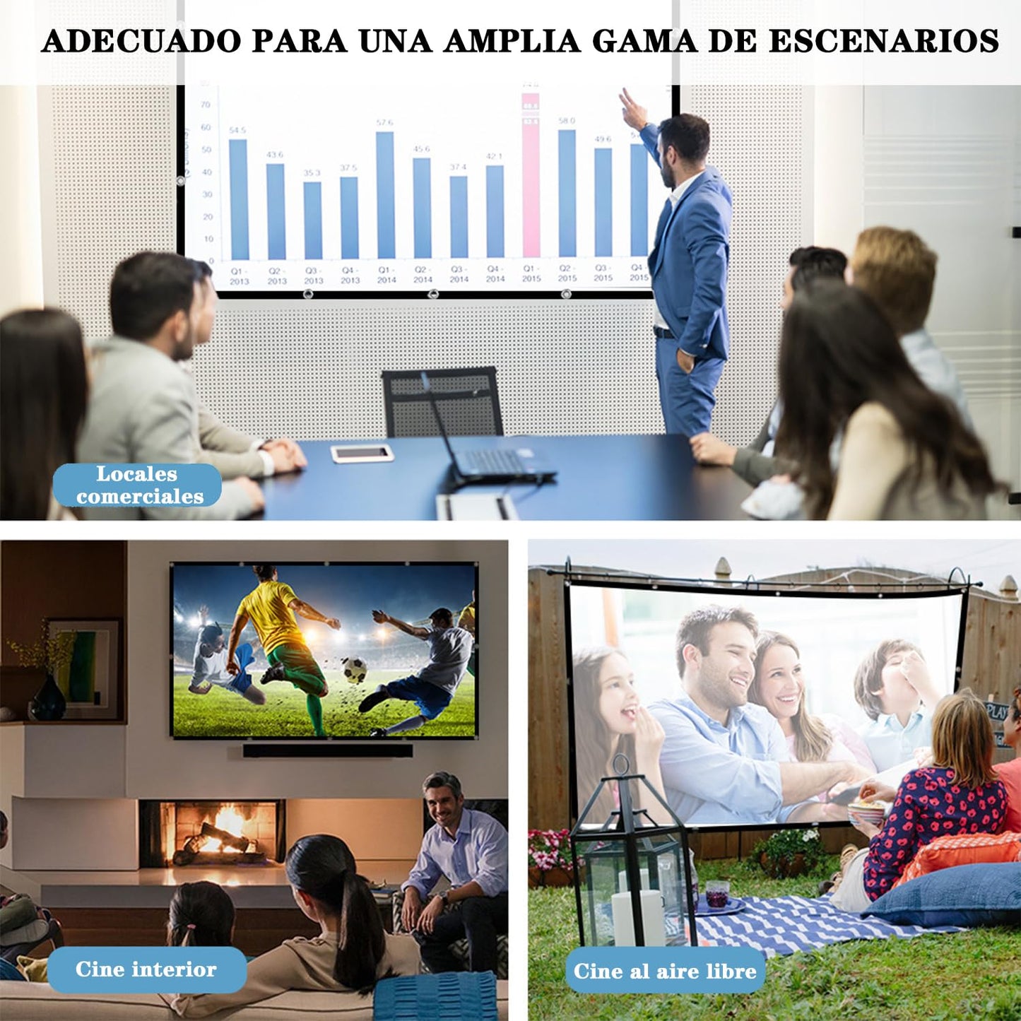 Genérico 100 Pulgadas Visualización de Proyección, Pantalla para Proyector, 16:9, Antiarrugas, HD 4K Lona para Proyector, Plegable, Portátil, para Fiesta, Cine En Casa y Camping