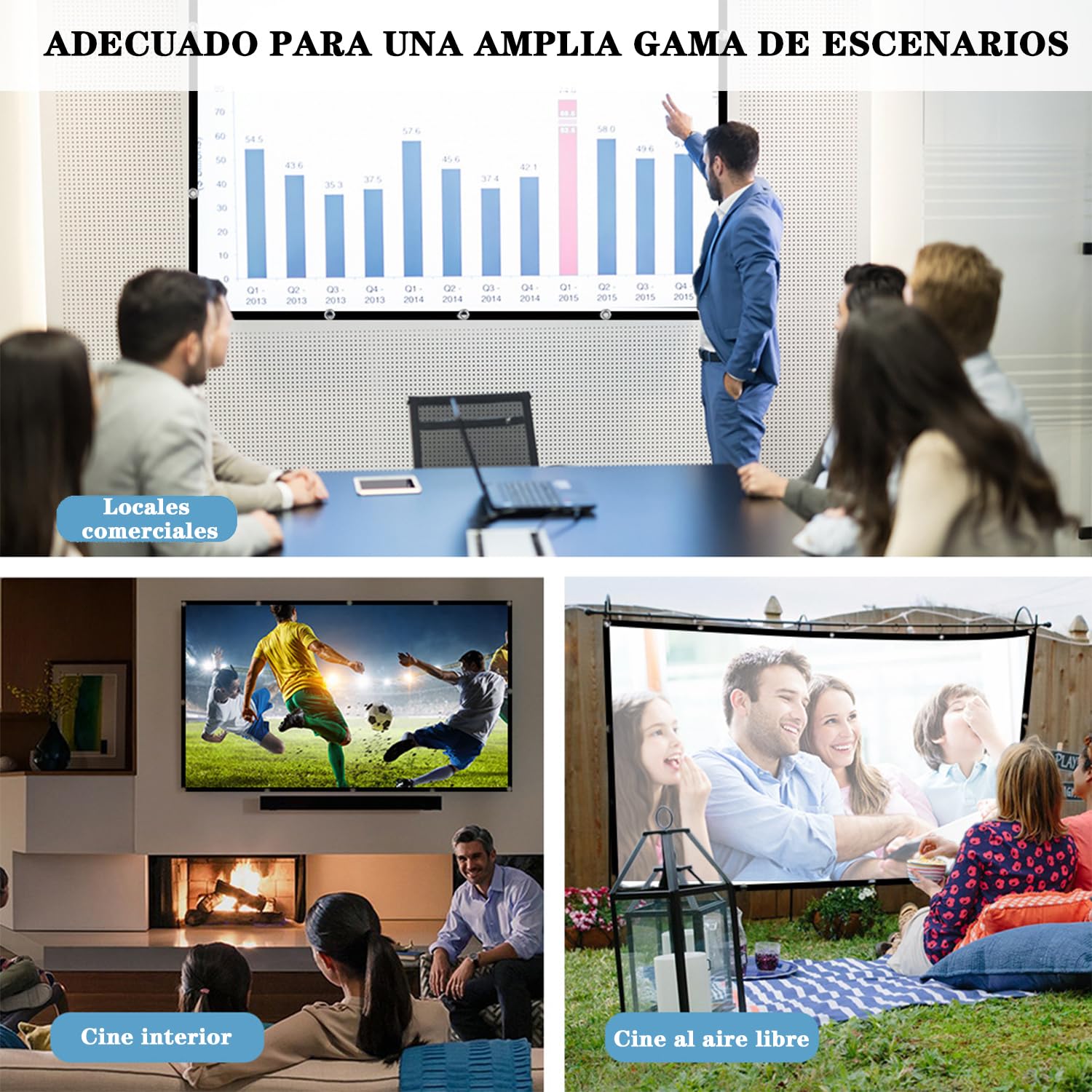 Genérico 100 Pulgadas Visualización de Proyección, Pantalla para Proyector, 16:9, Antiarrugas, HD 4K Lona para Proyector, Plegable, Portátil, para Fiesta, Cine En Casa y Camping