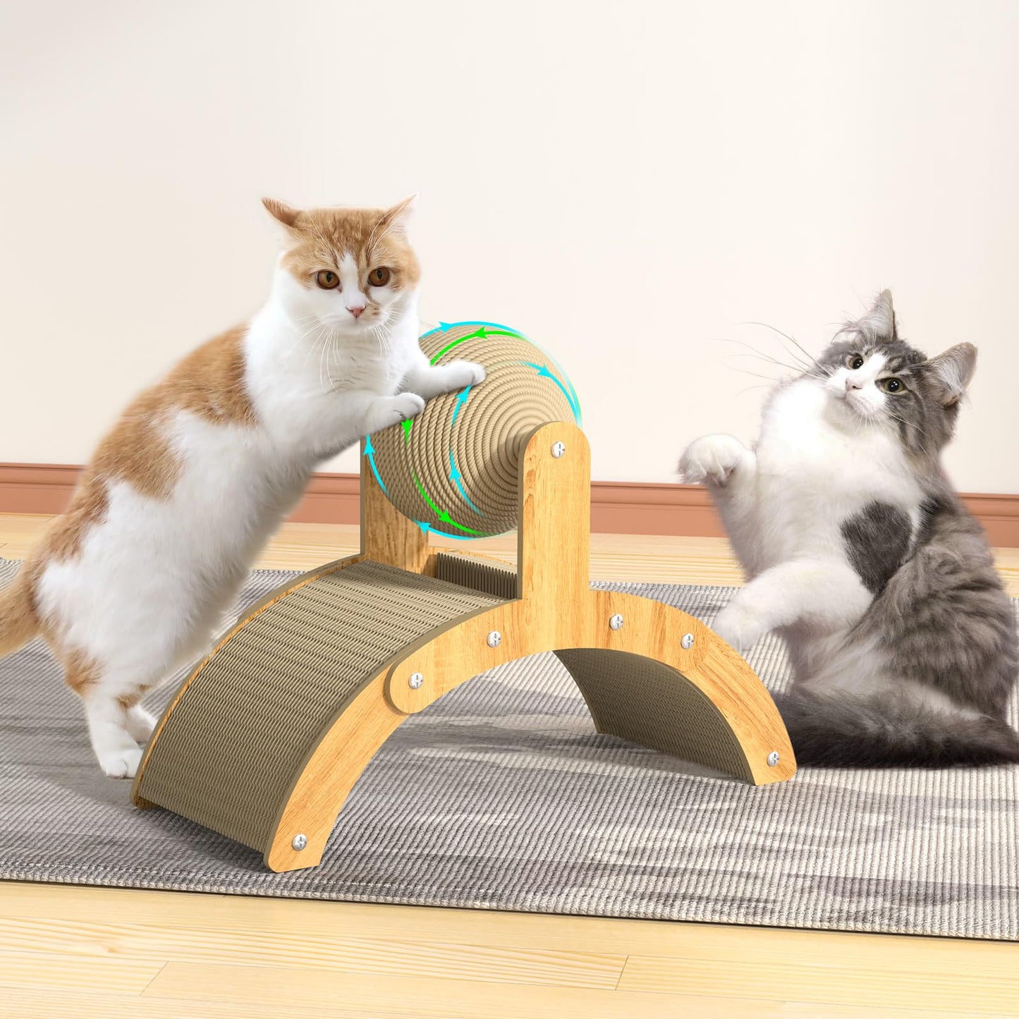 Rascador Kokila beige con Pelota de Sisal de 12cm para Gatos Pequeños y Conejos