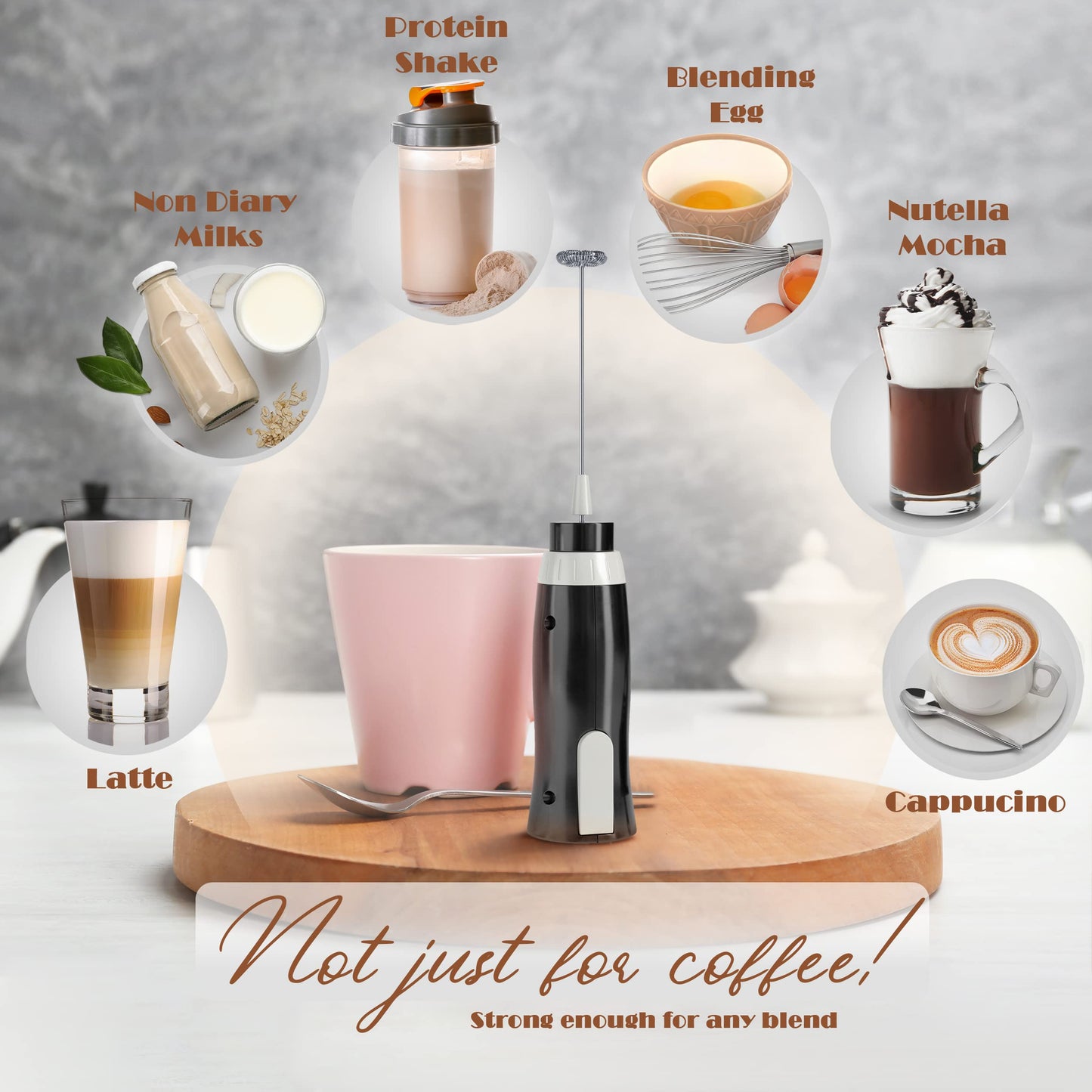 Espumador de Leche Eléctrico K-Brands con Cable Mezclador Potente para Café y Capuchino