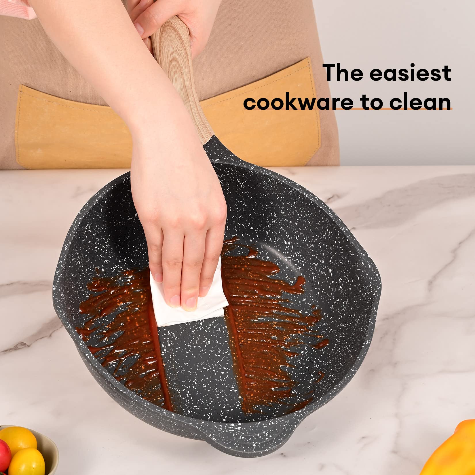 JEETEE Juego de ollas y sartenes de cocina antiadherentes, con revestimiento de granito de inducción, juegos de utensilios de cocina con sartén, cacerola, sartén, sartén, sin PFOA