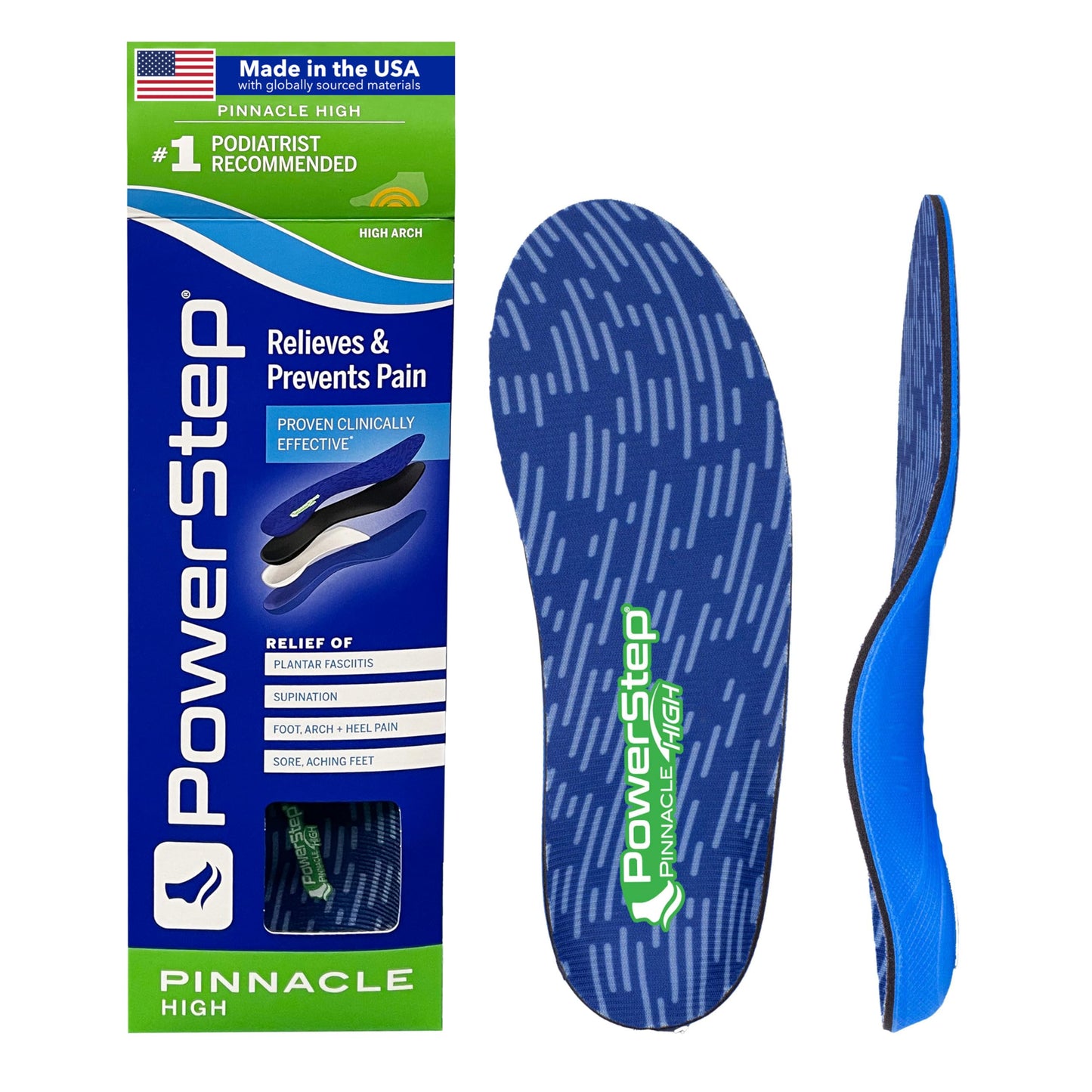 Plantillas PowerStep Altas para Alivio de Dolor de Arco para Hombre y Mujer