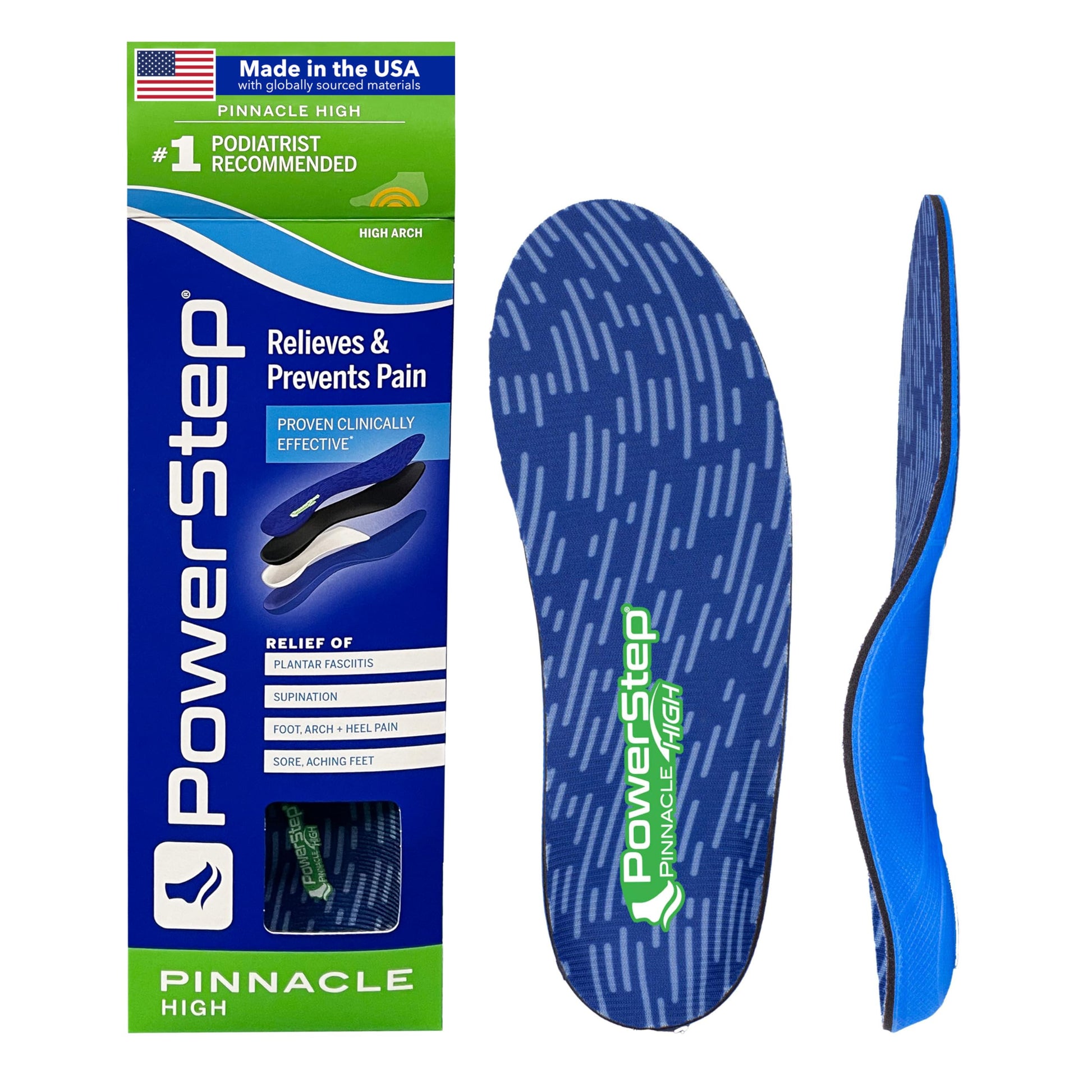 Plantillas PowerStep Altas Fábrica para Aliviar Dolor de Arco Alto e Inserciones de Supinación para Hombre y Mujer