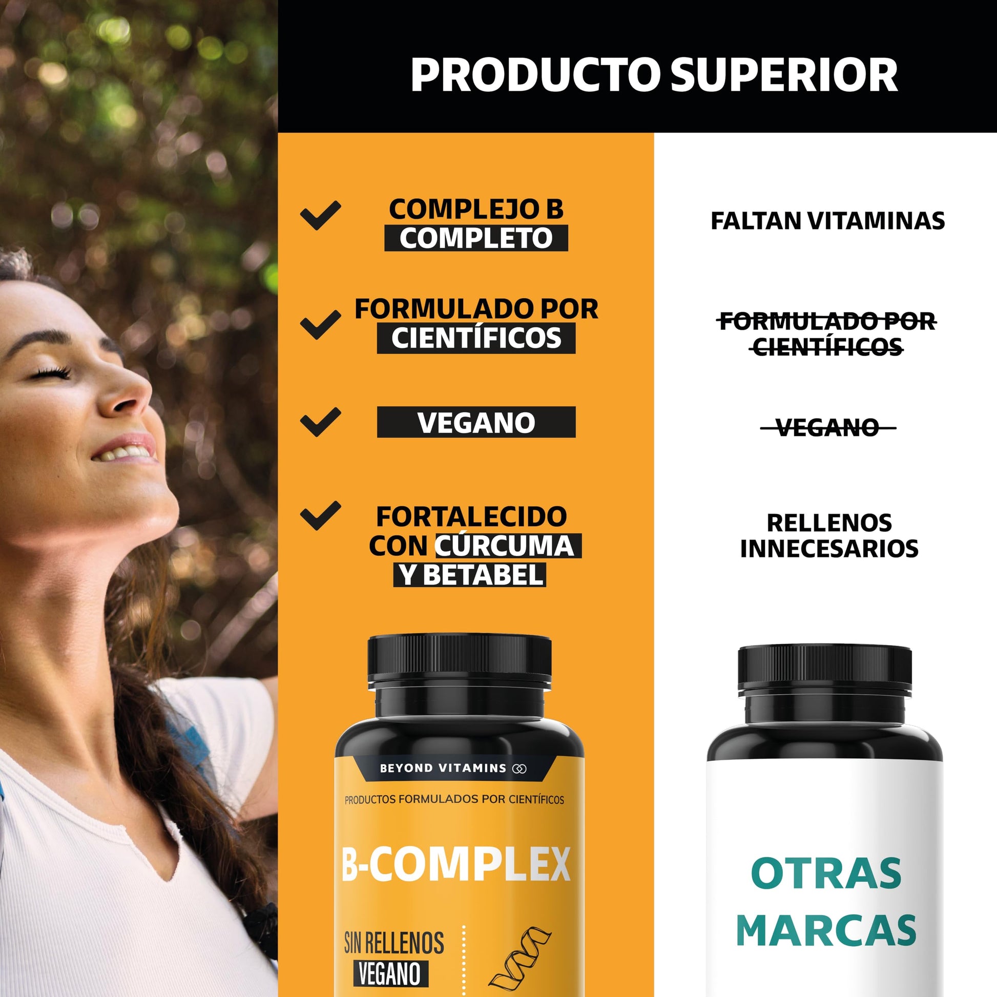 B-Complex | Vitaminas Complejo B Premium | 100% Vegano | Sin rellenos | Suplementos Beyond Vitamins -60 cápsulas