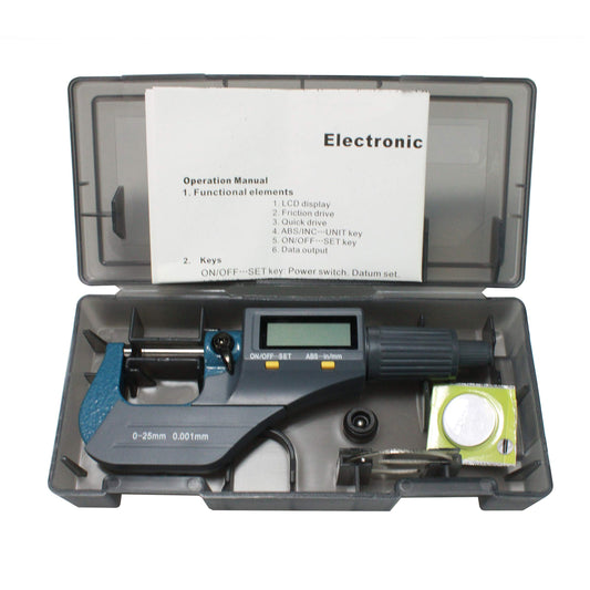 HFS(R) Micrómetro Digital para Medir Espesor con Caja Herramienta de Medición de Espesor Métrico/Pulgadas 0-25mm/0-1"