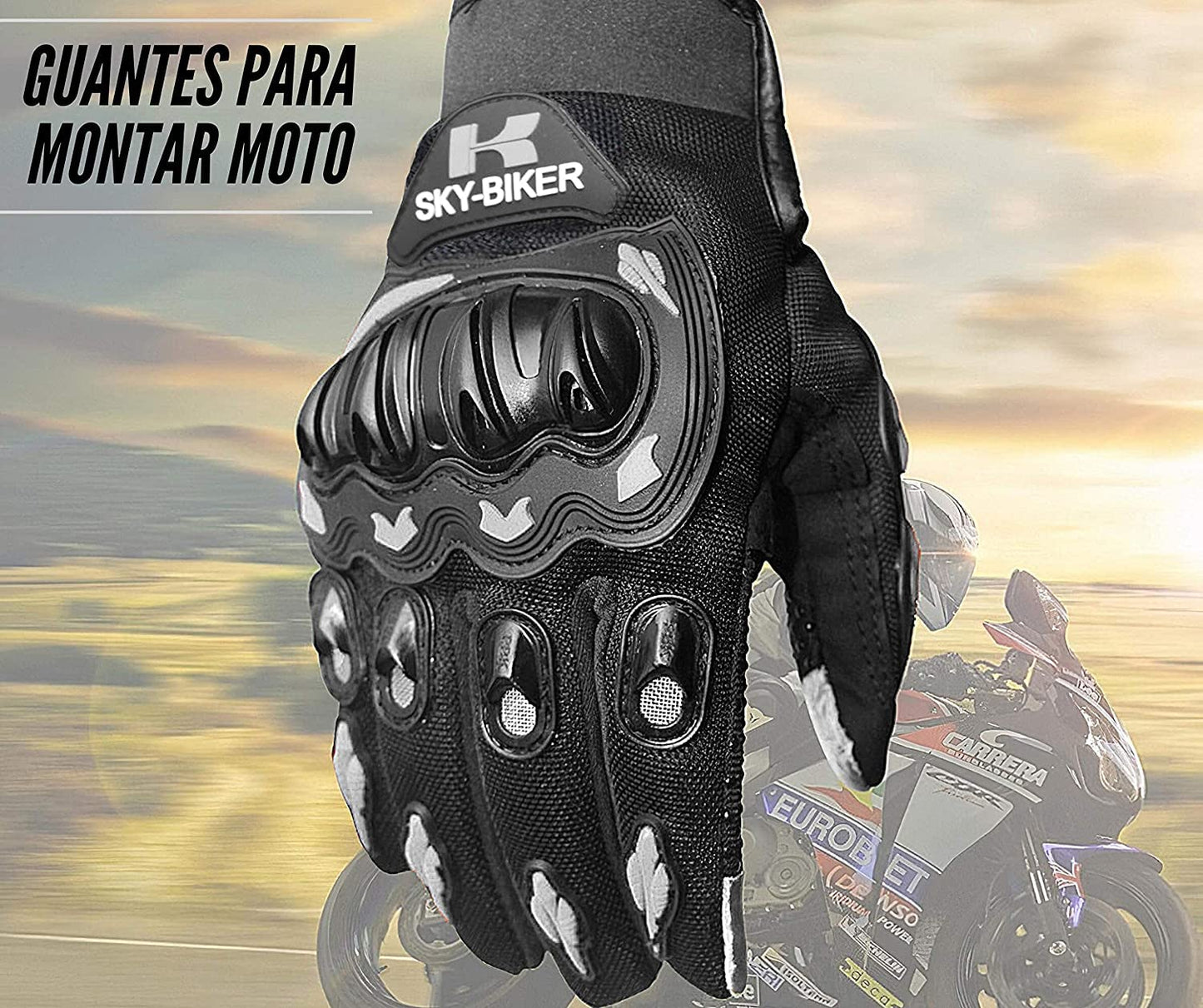 hanylish Guantes para Motociclista, Antideslizante, Cómodos y Ligeros para Hombre y Mujer, Protección Completa con Sensores Táctiles, Accesorios para Moto, Bicicleta y Senderismo (Negro - Gris, XXL)
