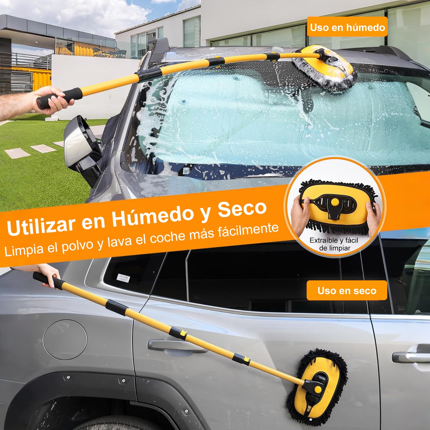 Cepillo Chenilla PANGP Azul con Mango Extensible para Limpieza de Carros, SUV y Camiones