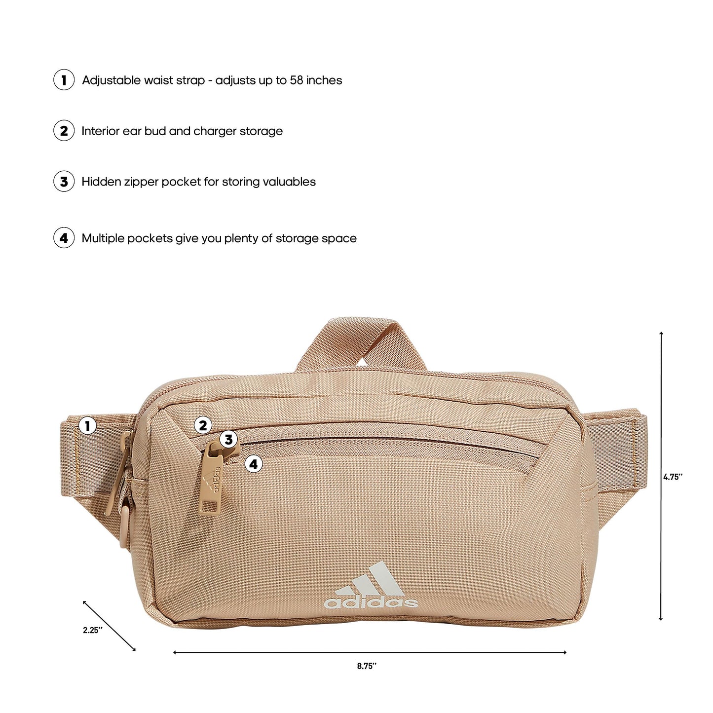adidas Must Have 2.0 - Riñonera cruzada con correa ajustable para festivales y viajes, Beige mágico/Blanco roto, Una talla, Bolsa de cinturón 2.0 imprescindible con correa ajustable para festivales y