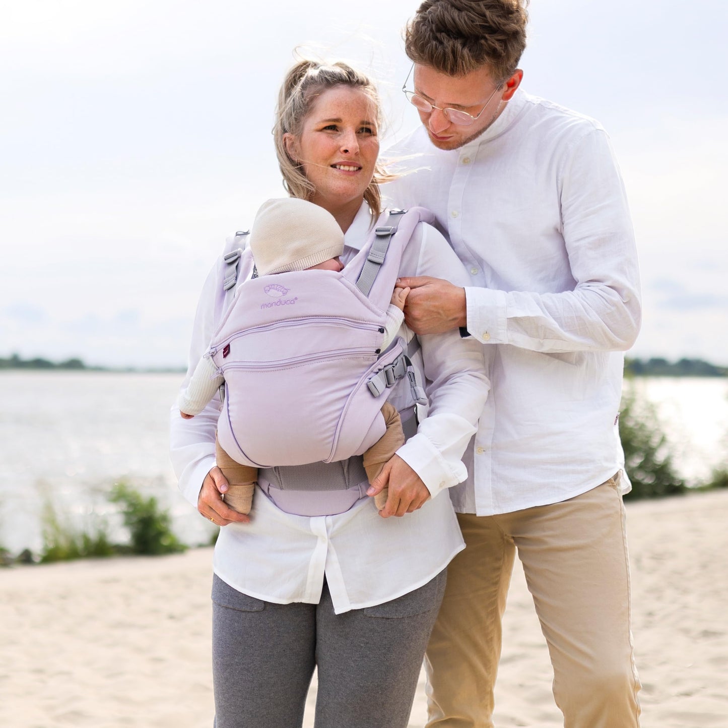Manduca XT, portabebés con asiento ajustable, 3 posiciones de transporte (delantero, cadera y espalda), algodón orgánico, crece con tu bebé (3,5-20 kg), Monochrome Lavender, XT Cotton