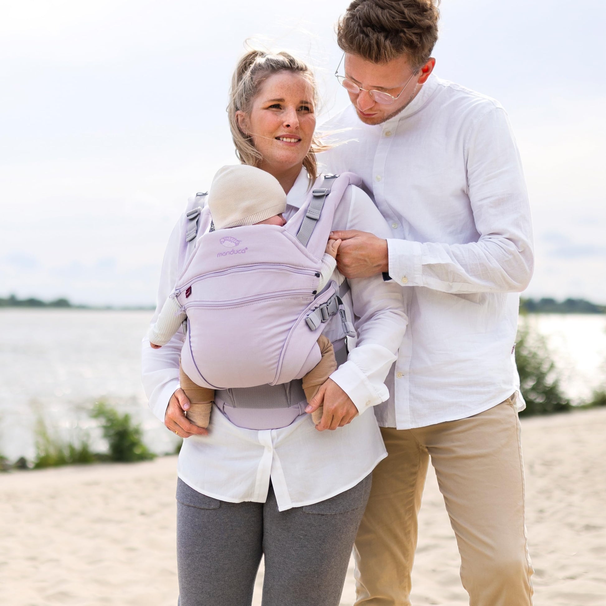 Manduca XT, portabebés con asiento ajustable, 3 posiciones de transporte (delantero, cadera y espalda), algodón orgánico, crece con tu bebé (3,5-20 kg), Monochrome Lavender, XT Cotton