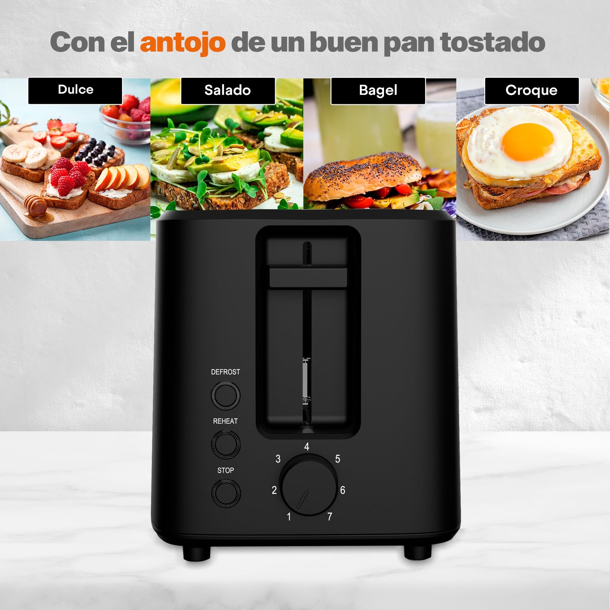 Hukën x MasterChef | Tostador de Pan | Ranura Extra Grande | Para 2 rebanadas | 7 niveles de tostado | 750 W de Potencia| Función Recalentar y Descongelar |