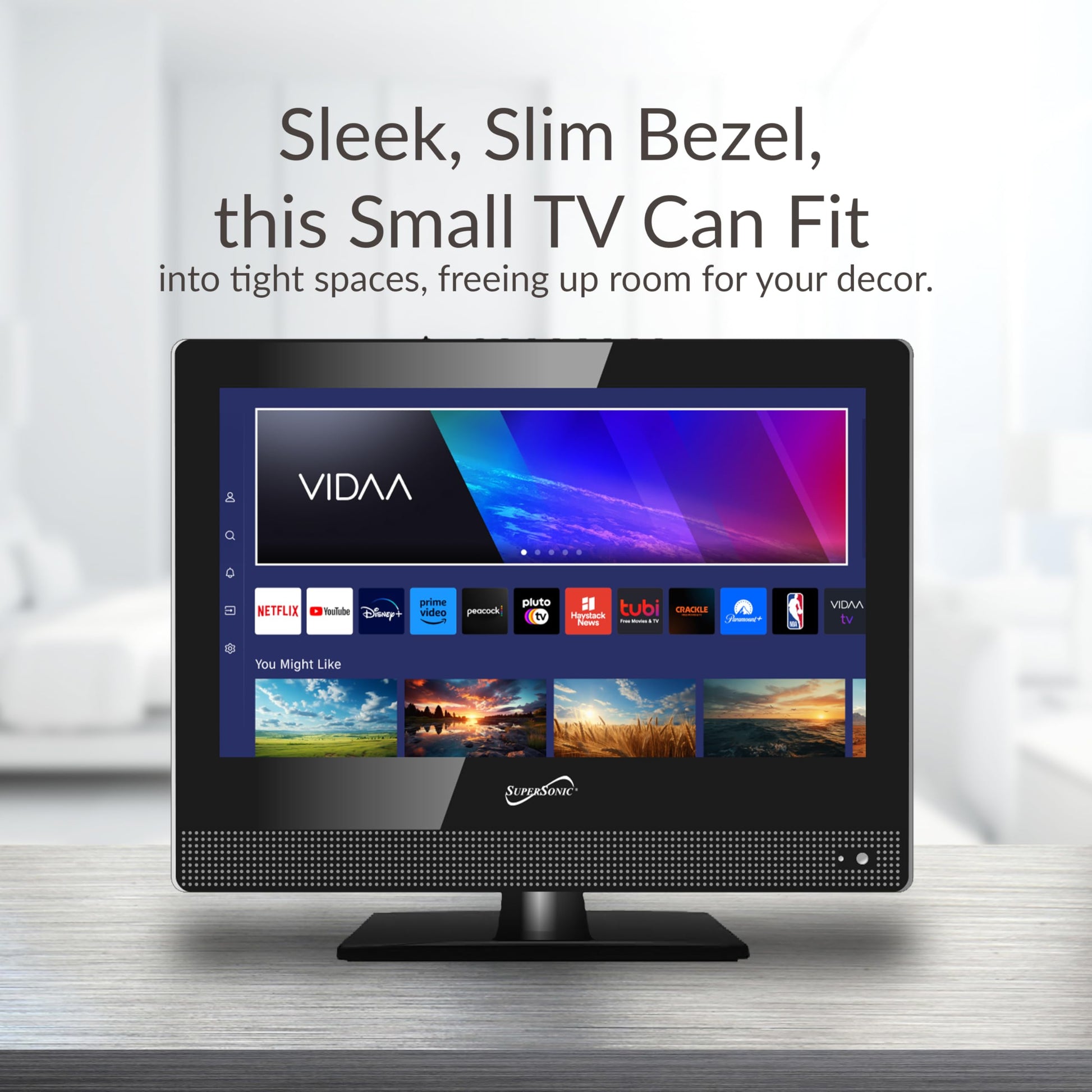 Televisor LED Supersonic 15.6 Pulgadas VIDAA 1080p WiFi para Sala de Juegos y Cocina