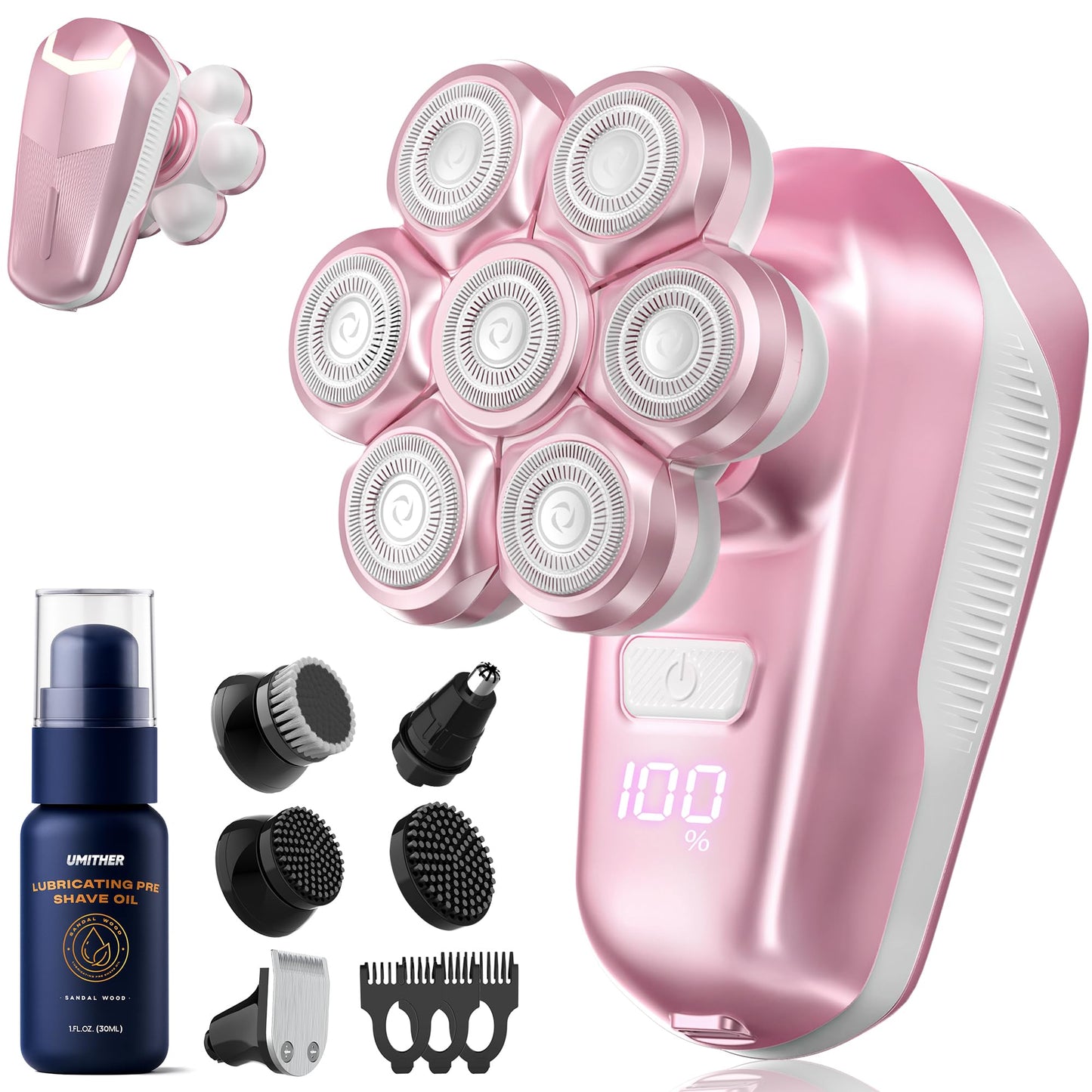 Afeitadoras de cabeza para hombres calvos, maquinilla de afeitar eléctrica con cabezales de afeitar magnéticos 7D, kit de recortadora de cabeza calva impermeable para mujeres y hombres, recortadora de