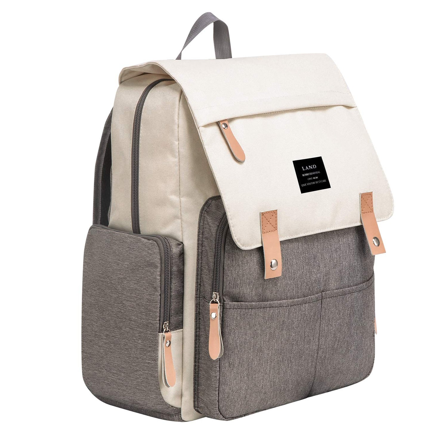 Alexia Land Mochila para Pañales de Gran Capacidad, Diseño Abierto y Tela Impermeable, Unisex, Gris Nuevo Blanco