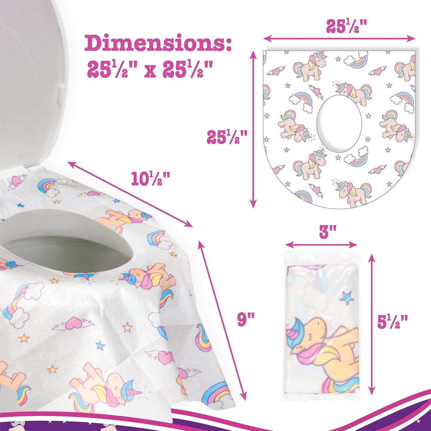 Fundas desechables para asiento de inodoros, para niños y adultos, en paquete individual, para viajes, entrenamiento para ir al baño, baños públicos, (20 unidades, unicornios), impermeable XL