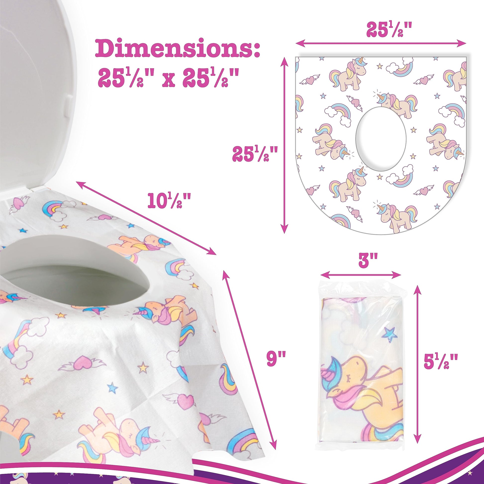 Fundas desechables para asiento de inodoros, para niños y adultos, en paquete individual, para viajes, entrenamiento para ir al baño, baños públicos, (20 unidades, unicornios), impermeable XL
