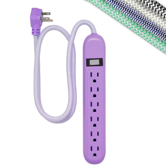 Cordinate Protector contra sobretensiones 6 Salidas, Cable de extensión Trenzado de 3 pies, regleta de enchufes, Enchufe Plano, sin enredos, garantía, listado en UL, Morado, 41639